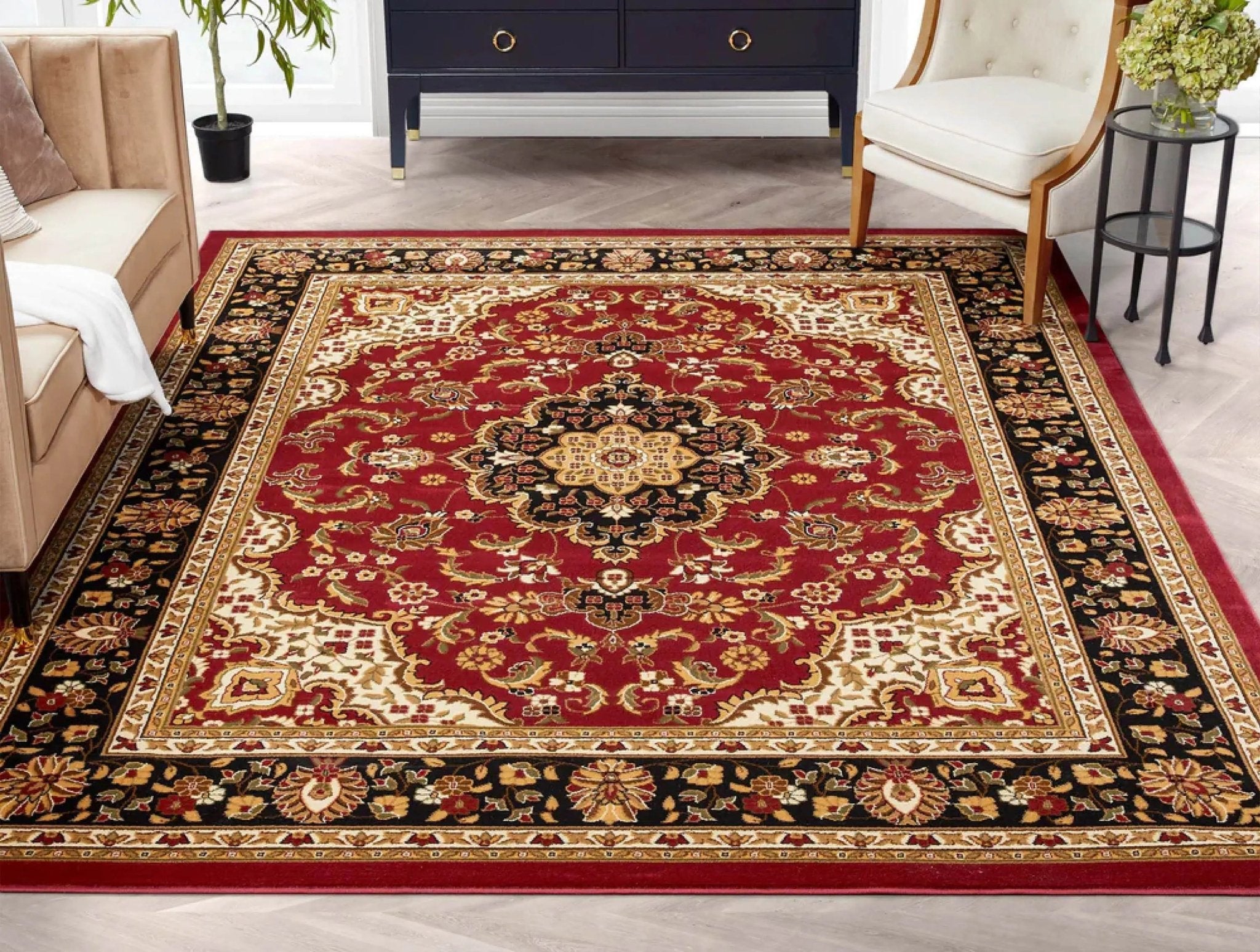 Medallion Kashan Red Traditional Rug Well Woven