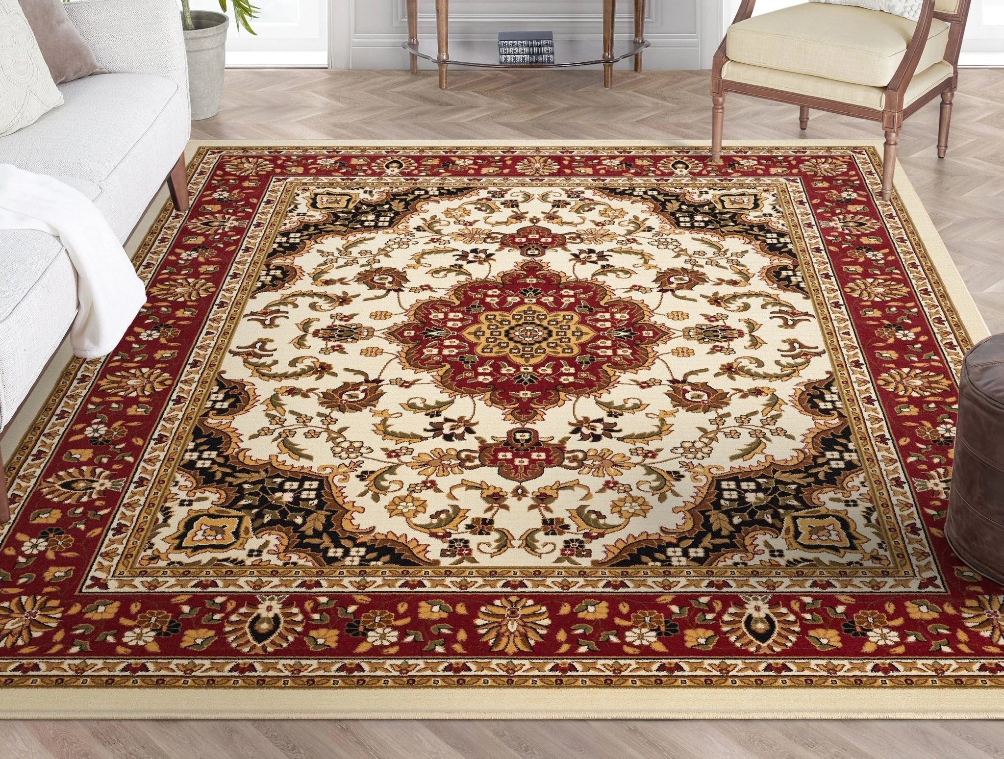 Medallion Kashan Ivory Traditional Rug Well Woven