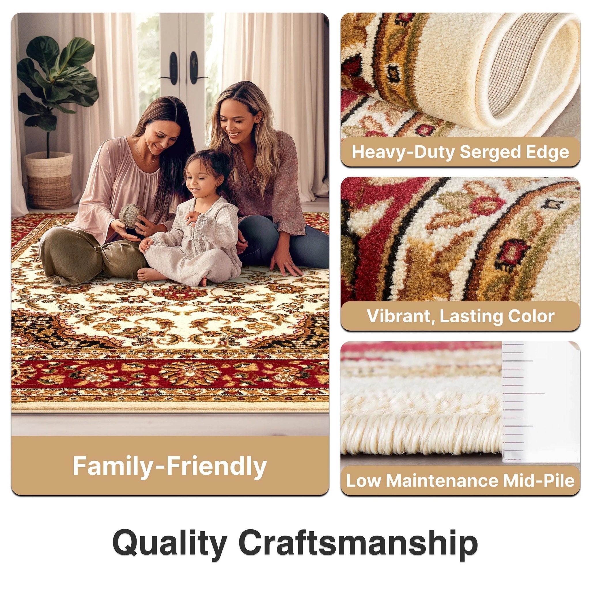 Medallion Kashan Ivory Traditional Rug Well Woven