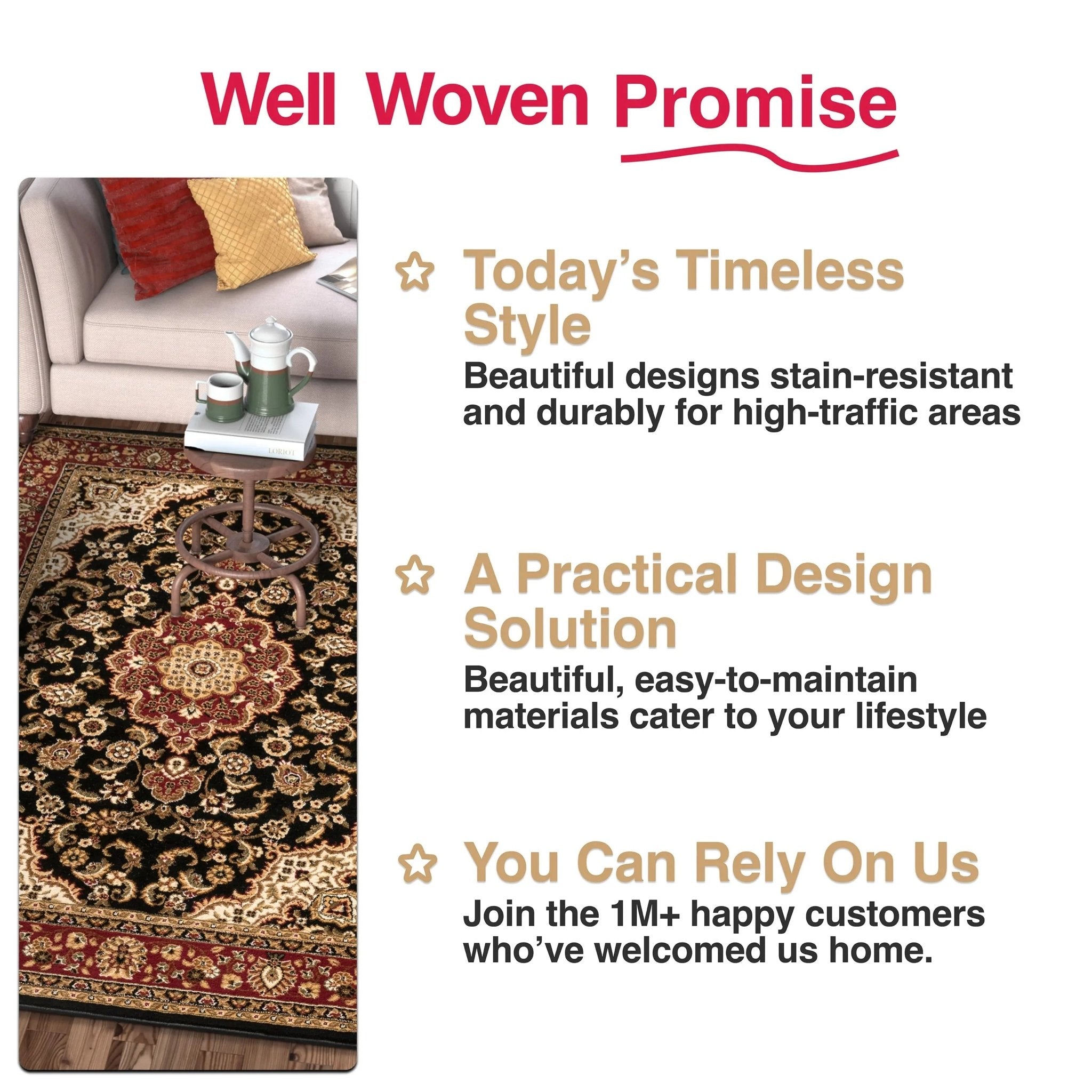 Medallion Kashan Black Traditional Rug Well Woven