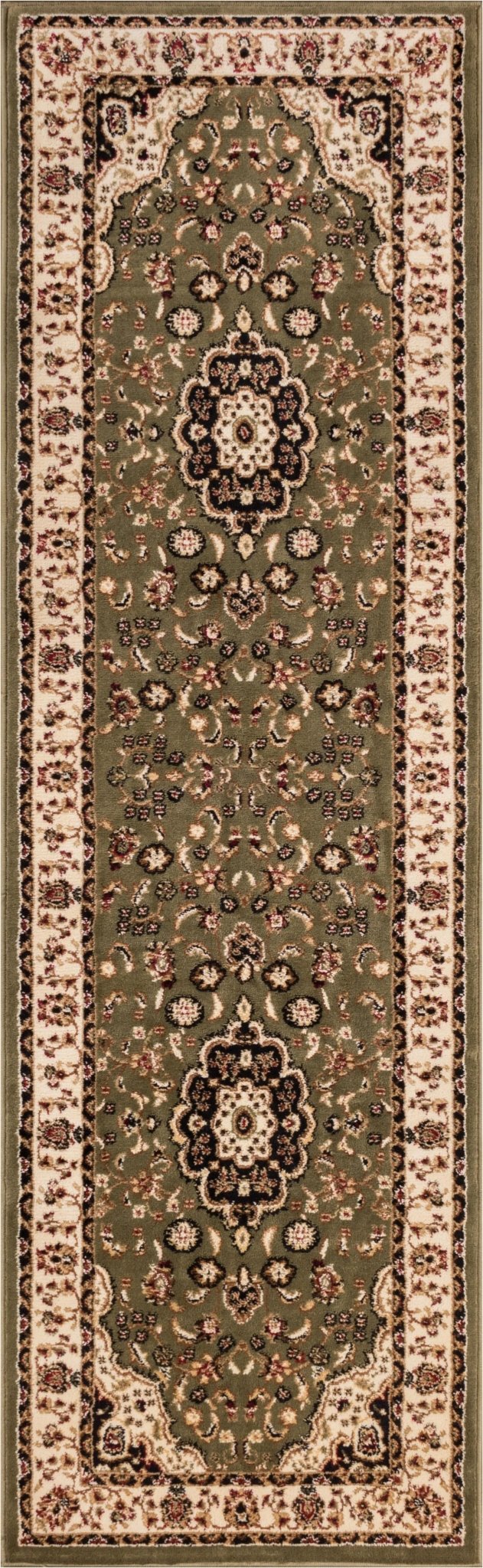 Medallion Kashan Green Traditional Rug Well Woven