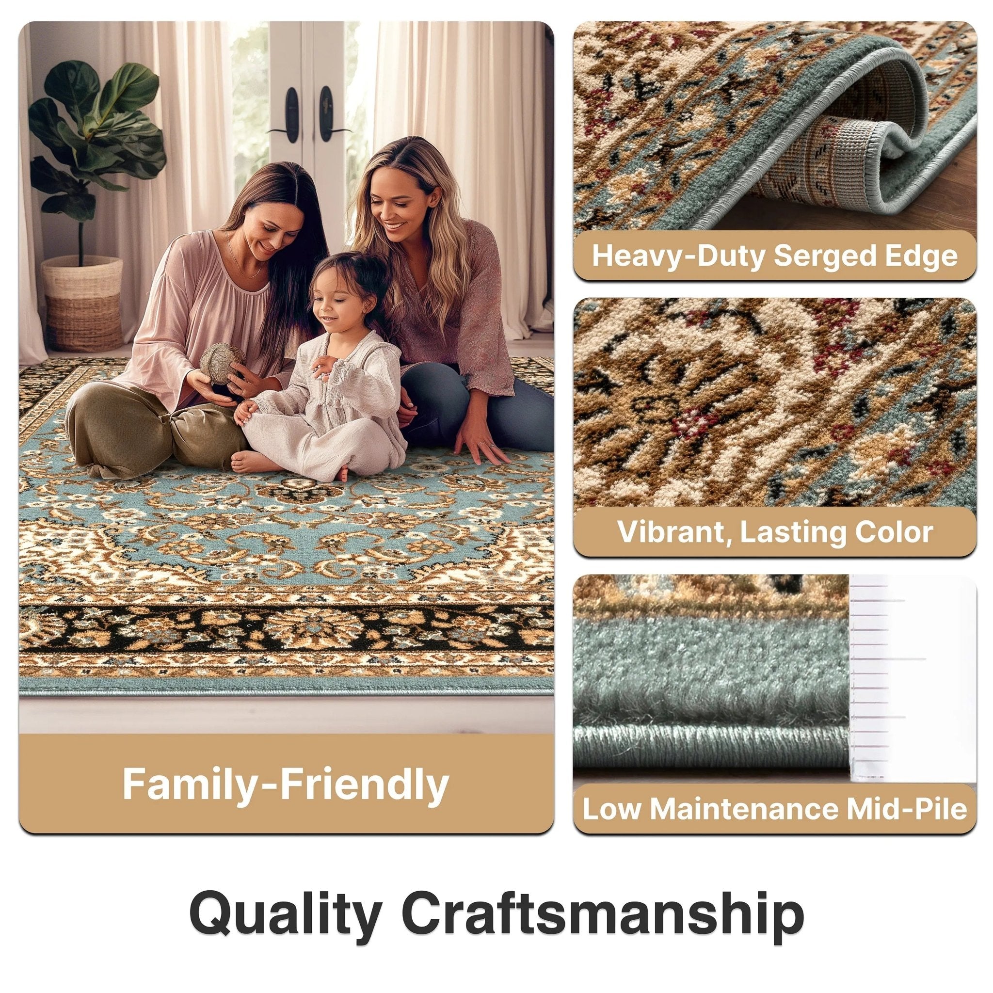 Medallion Kashan Light Blue Traditional Rug Well Woven