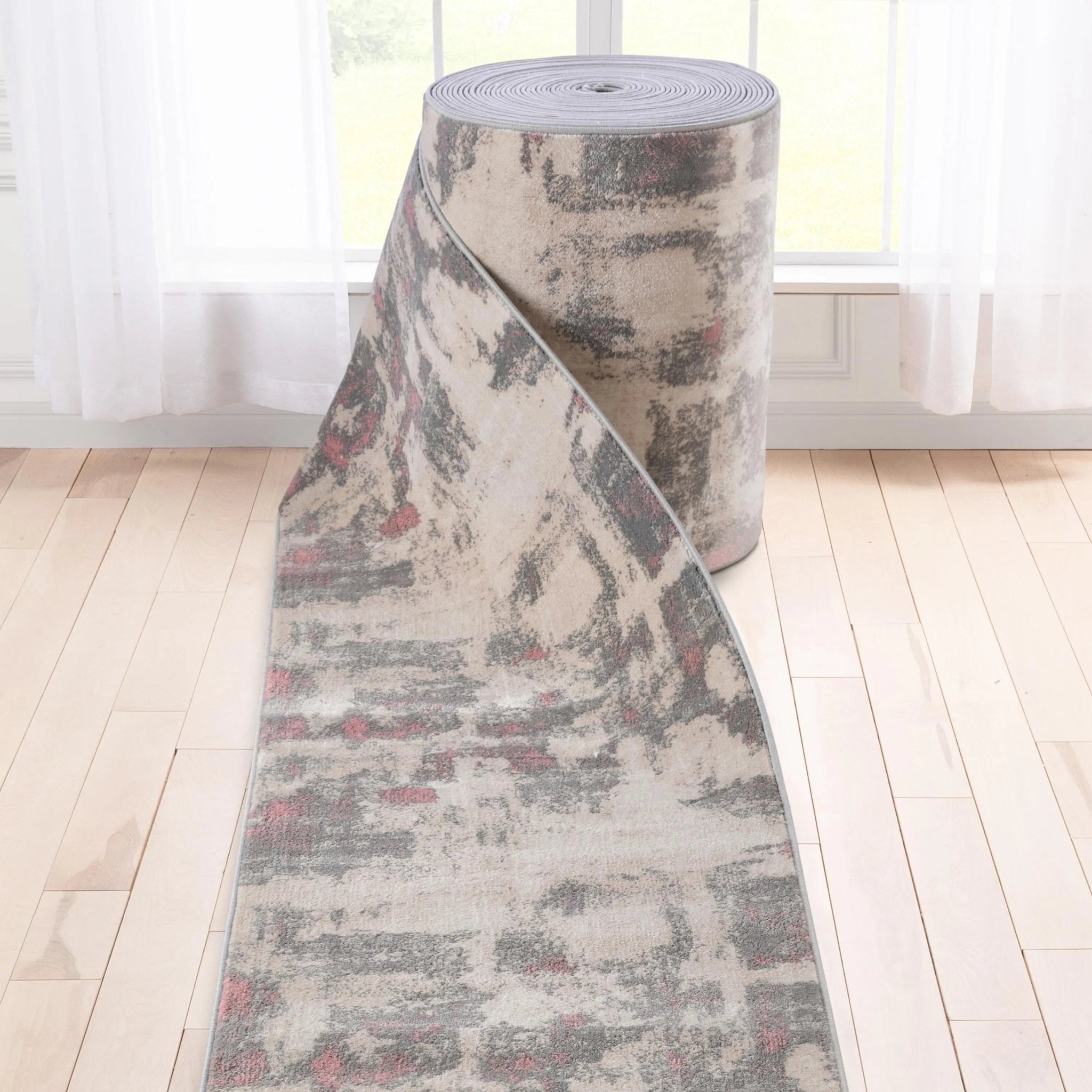 Custom Size Runner Kalia Abstract Modern Grey Blush 27 Inch Wide x Choose Your Length Hallway Runner Rug Well Woven