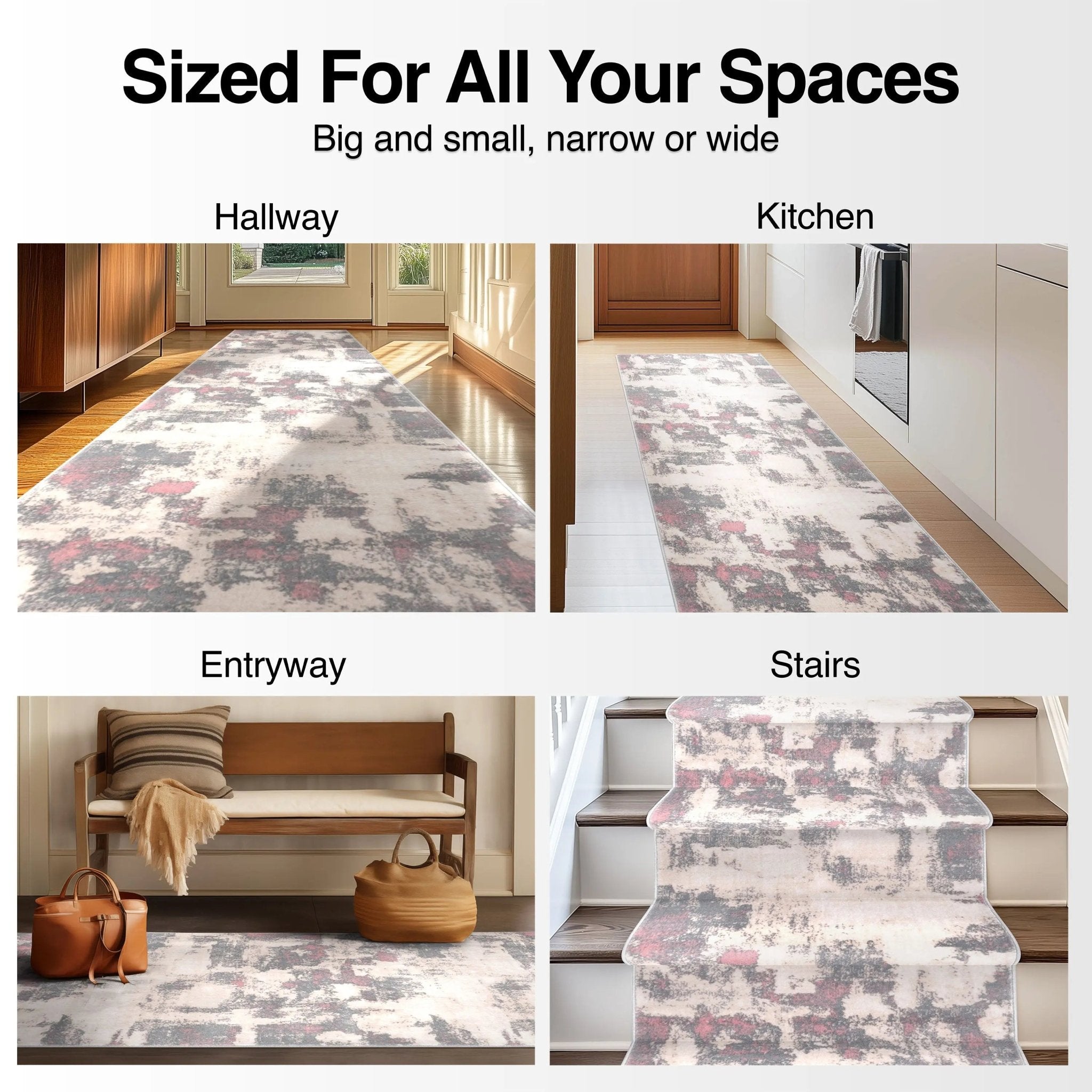 Custom Size Runner Kalia Abstract Modern Grey Blush 27 Inch Wide x Choose Your Length Hallway Runner Rug Well Woven