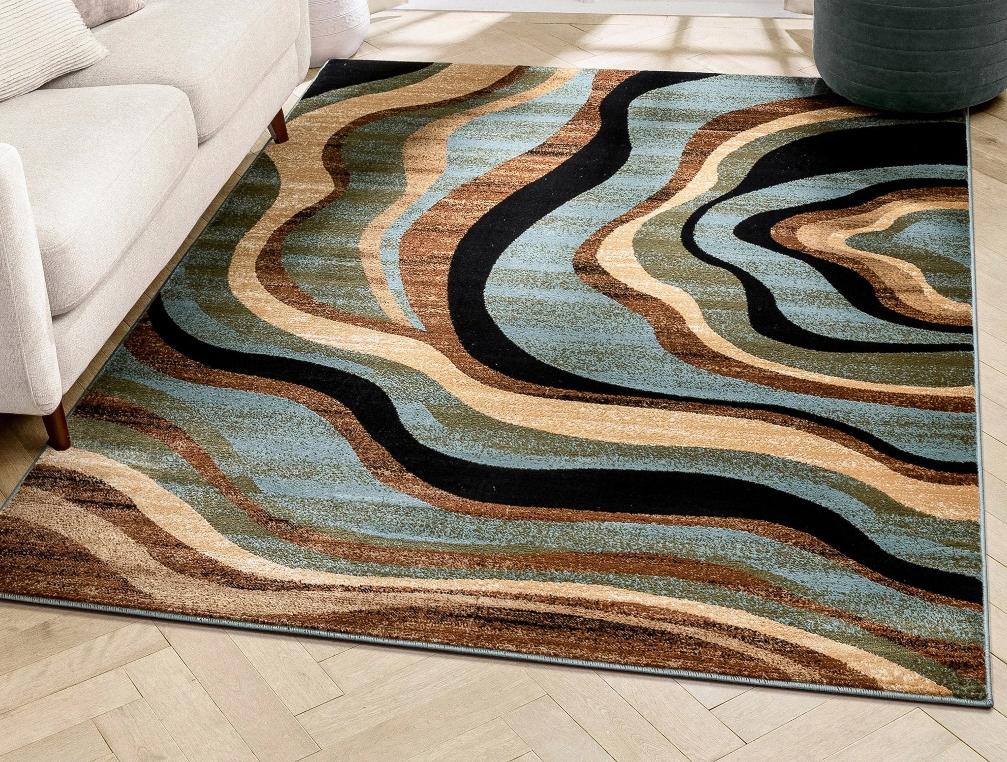 Nirvana Waves Multi Blue Modern Rug Well Woven