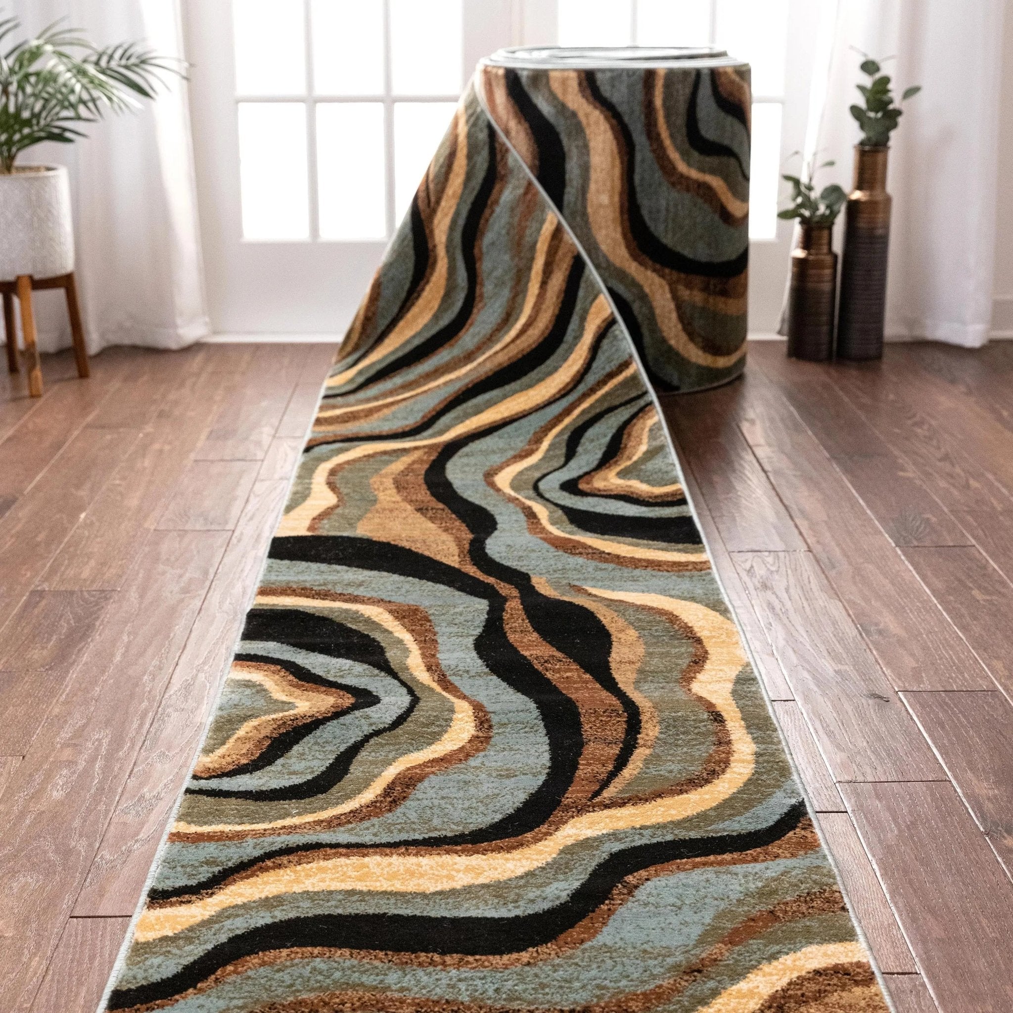 Nirvana Waves Custom Size Runner Modern Multi Blue 27 Inch Wide x Choose Your Length Hallway Runner Rug Well Woven