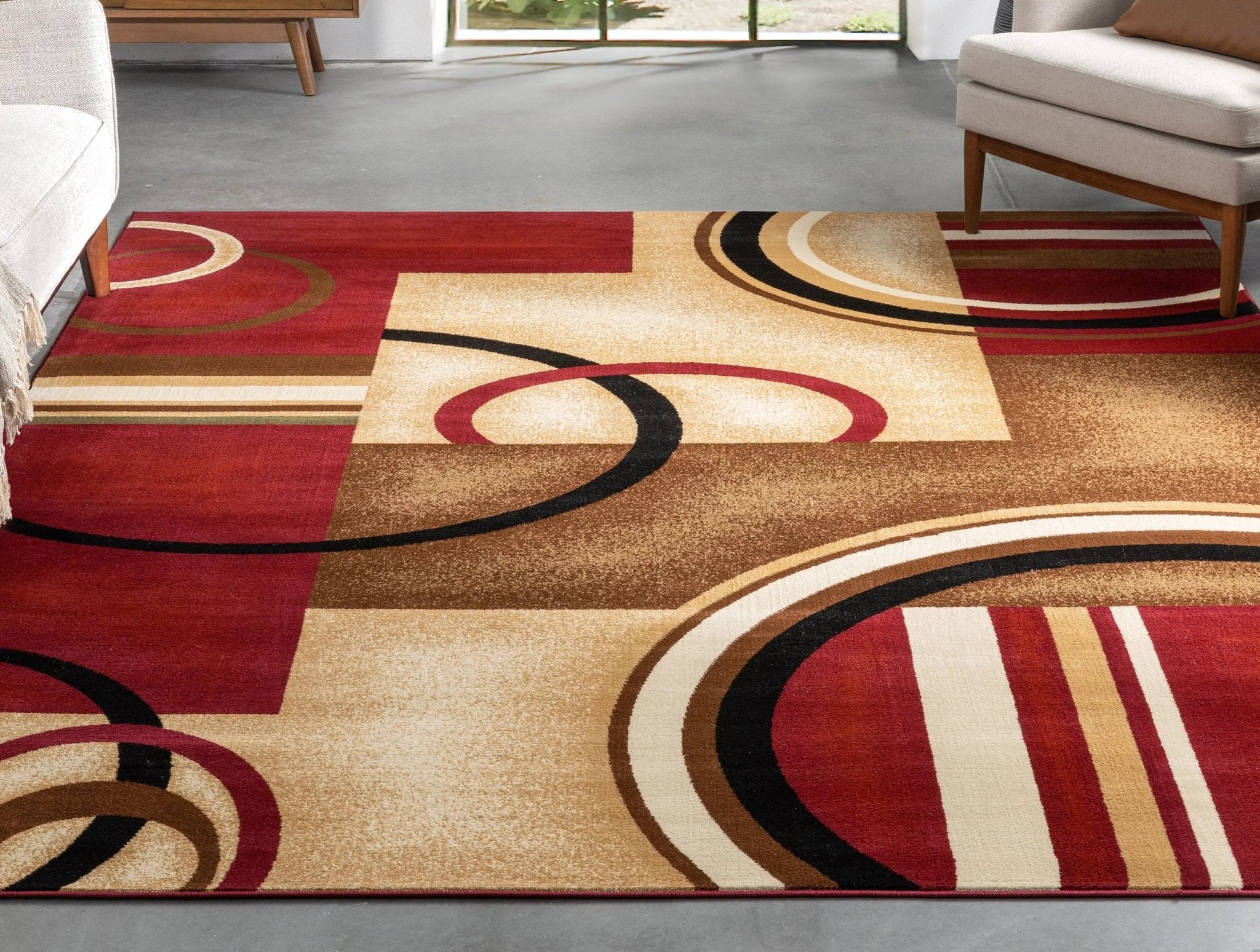 Arcs & Shapes Red Modern Rug Well Woven