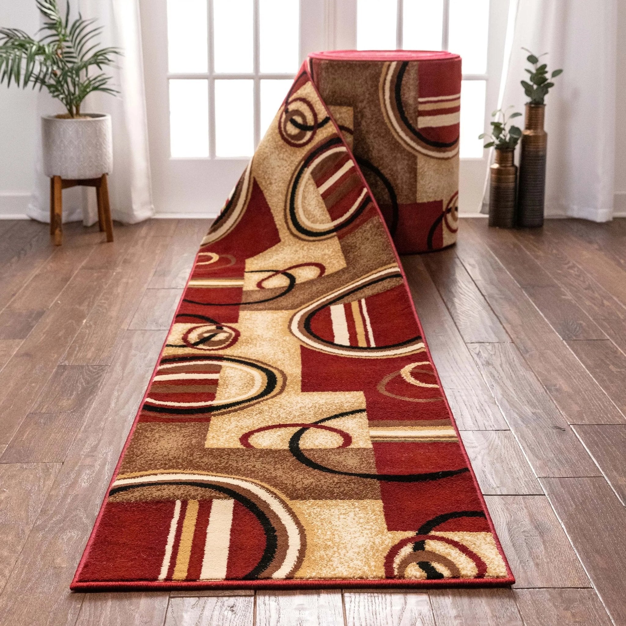 Arcs & Shapes Custom Size Runner Modern Red 27 Inch Wide x Choose Your Length Hallway Runner Rug Well Woven