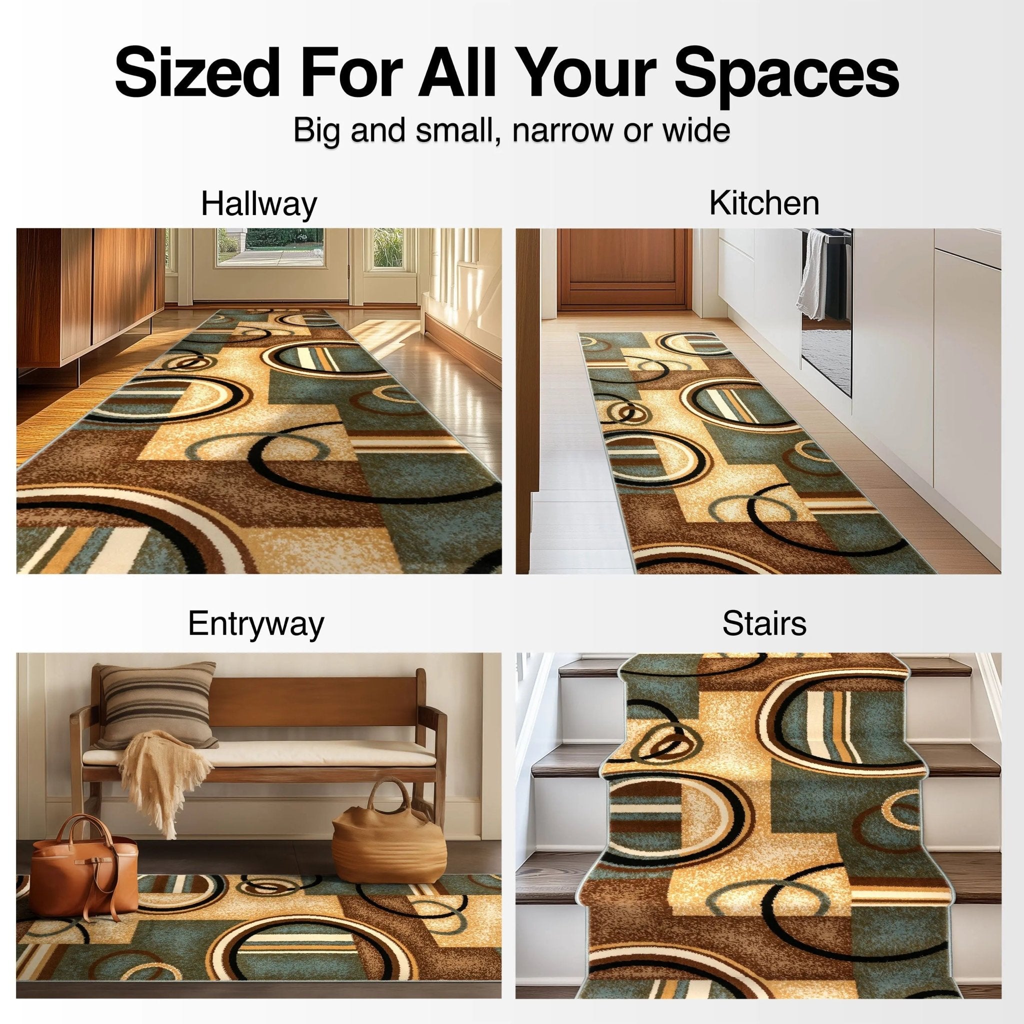 Arcs & Shapes Custom Size Runner Modern Light Blue 27 Inch Wide x Choose Your Length Hallway Runner Rug Well Woven