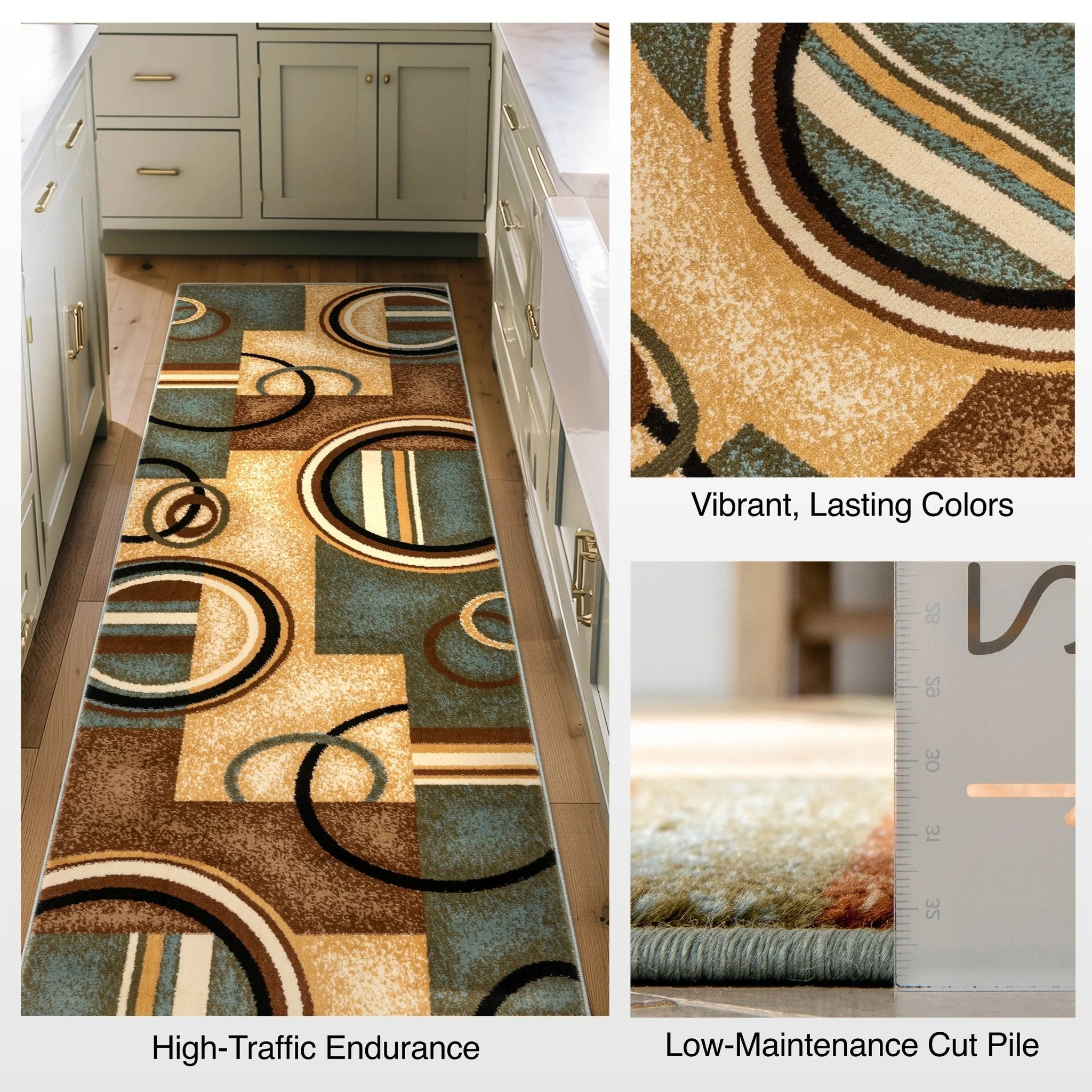 Arcs & Shapes Custom Size Runner Modern Light Blue 27 Inch Wide x Choose Your Length Hallway Runner Rug Well Woven