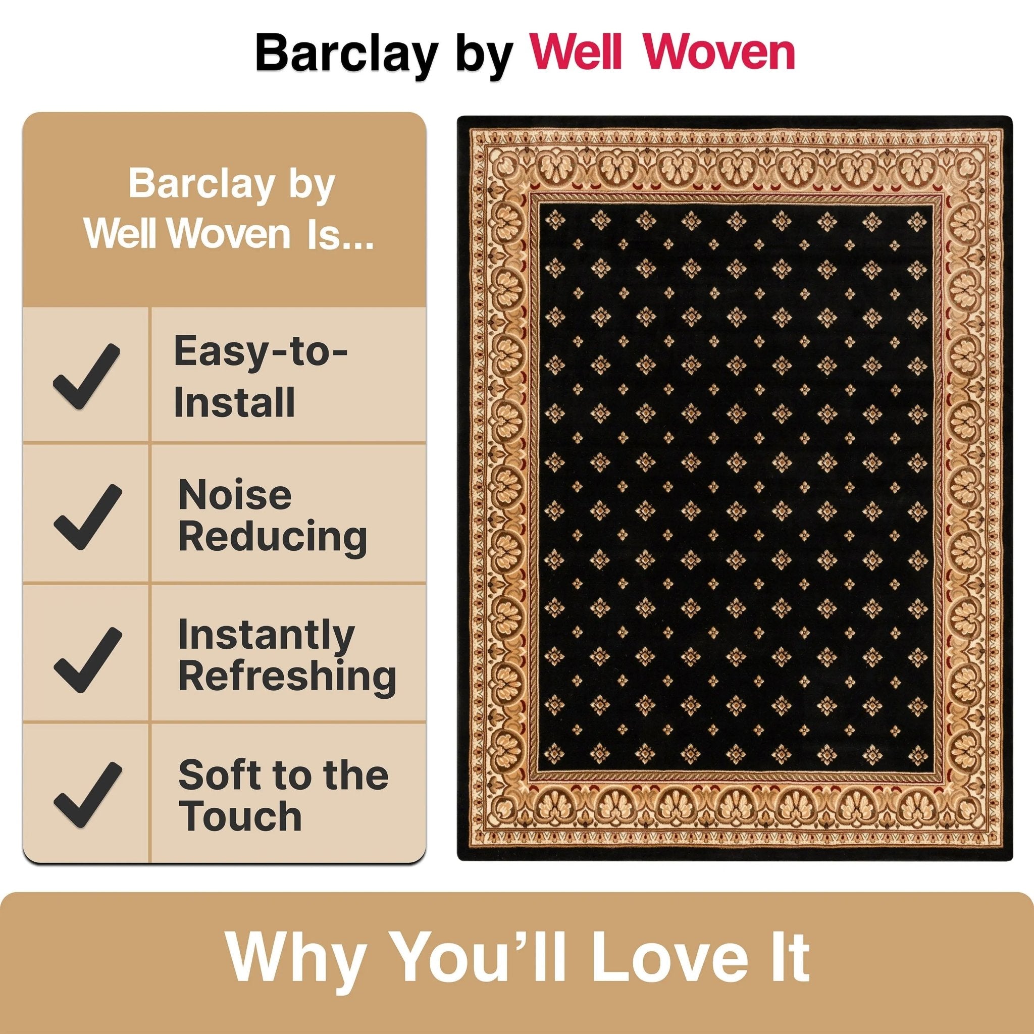 Hudson Terrace Black Traditional Rug Well Woven