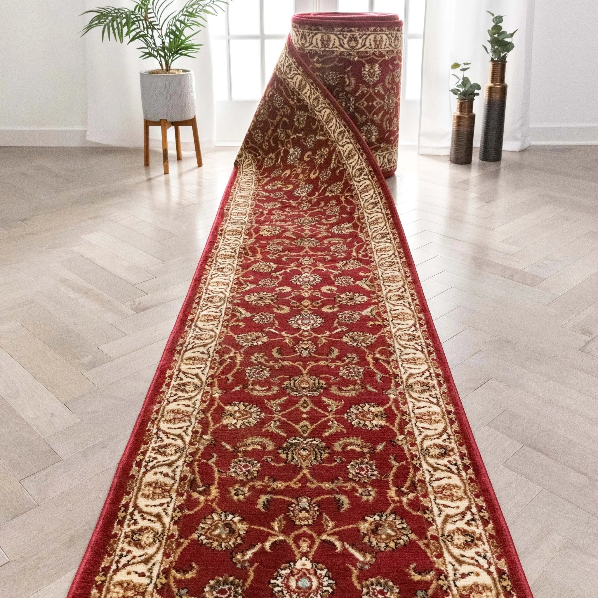 Sarouk Custom Size Runner Traditional Red 27 Inch Wide x Choose Your Length Hallway Runner Rug Well Woven