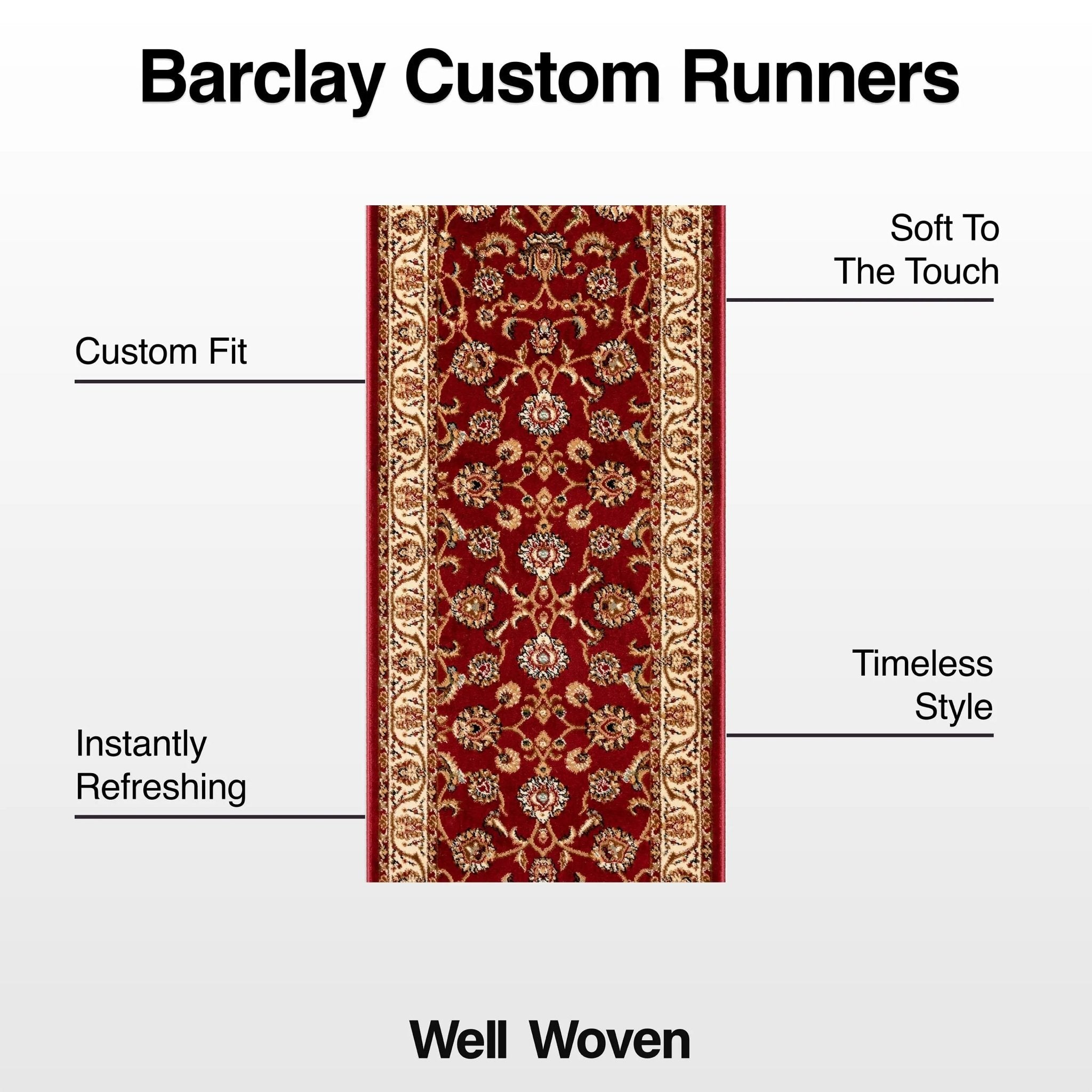 Sarouk Custom Size Runner Traditional Red 27 Inch Wide x Choose Your Length Hallway Runner Rug Well Woven