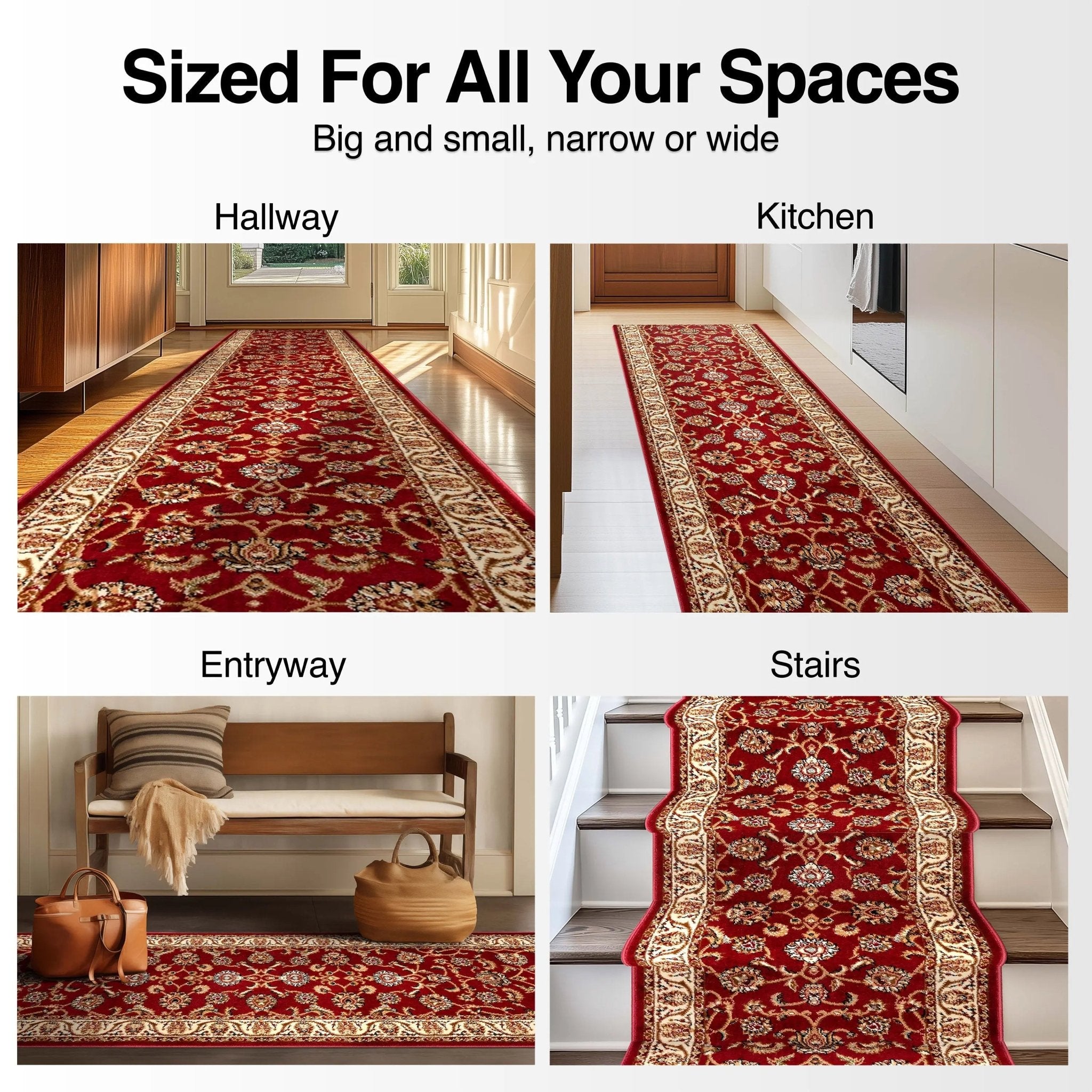 Sarouk Custom Size Runner Traditional Red 27 Inch Wide x Choose Your Length Hallway Runner Rug Well Woven
