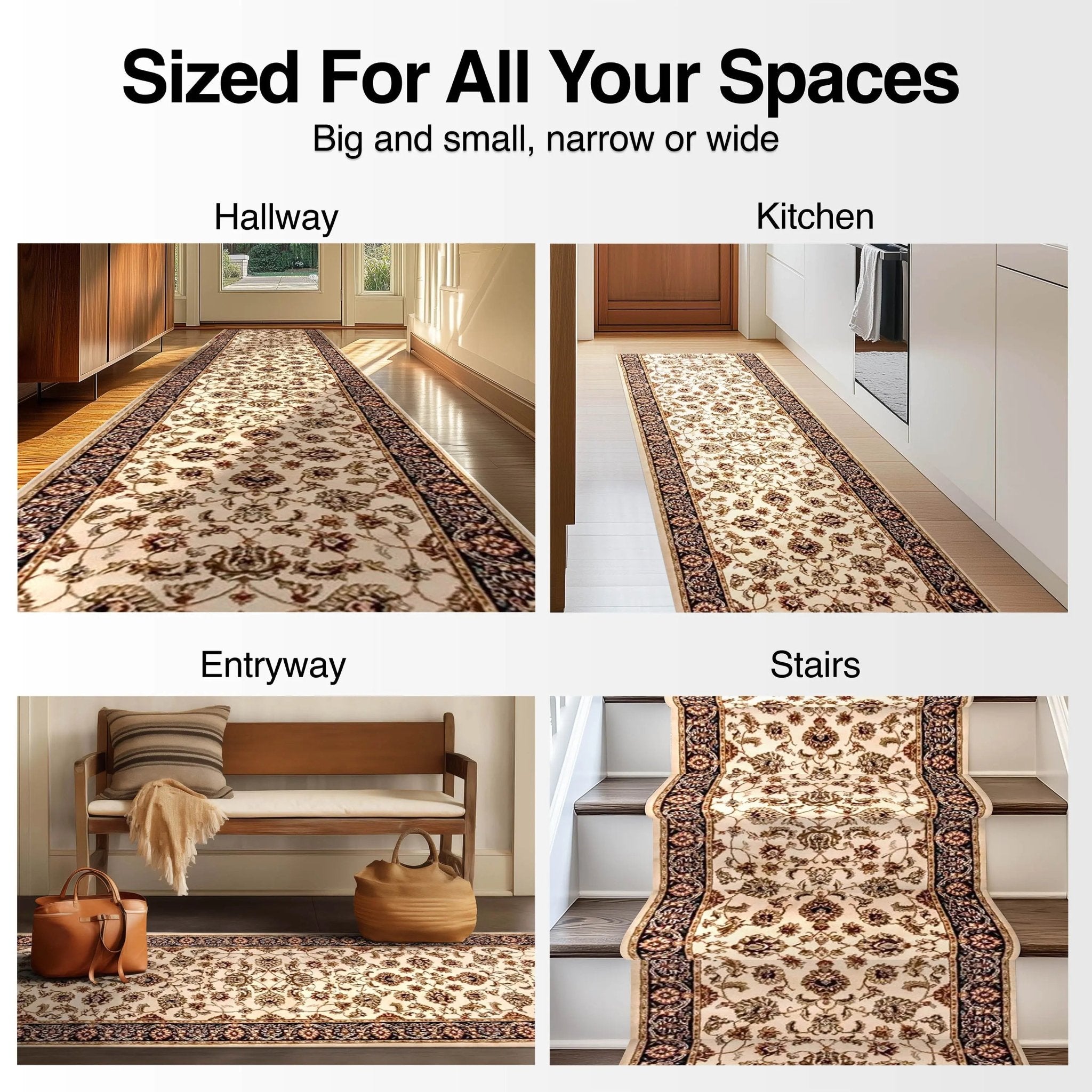 Sarouk Custom Size Runner Traditional Ivory 27 Inch Wide x Choose Your Length Hallway Runner Rug Well Woven