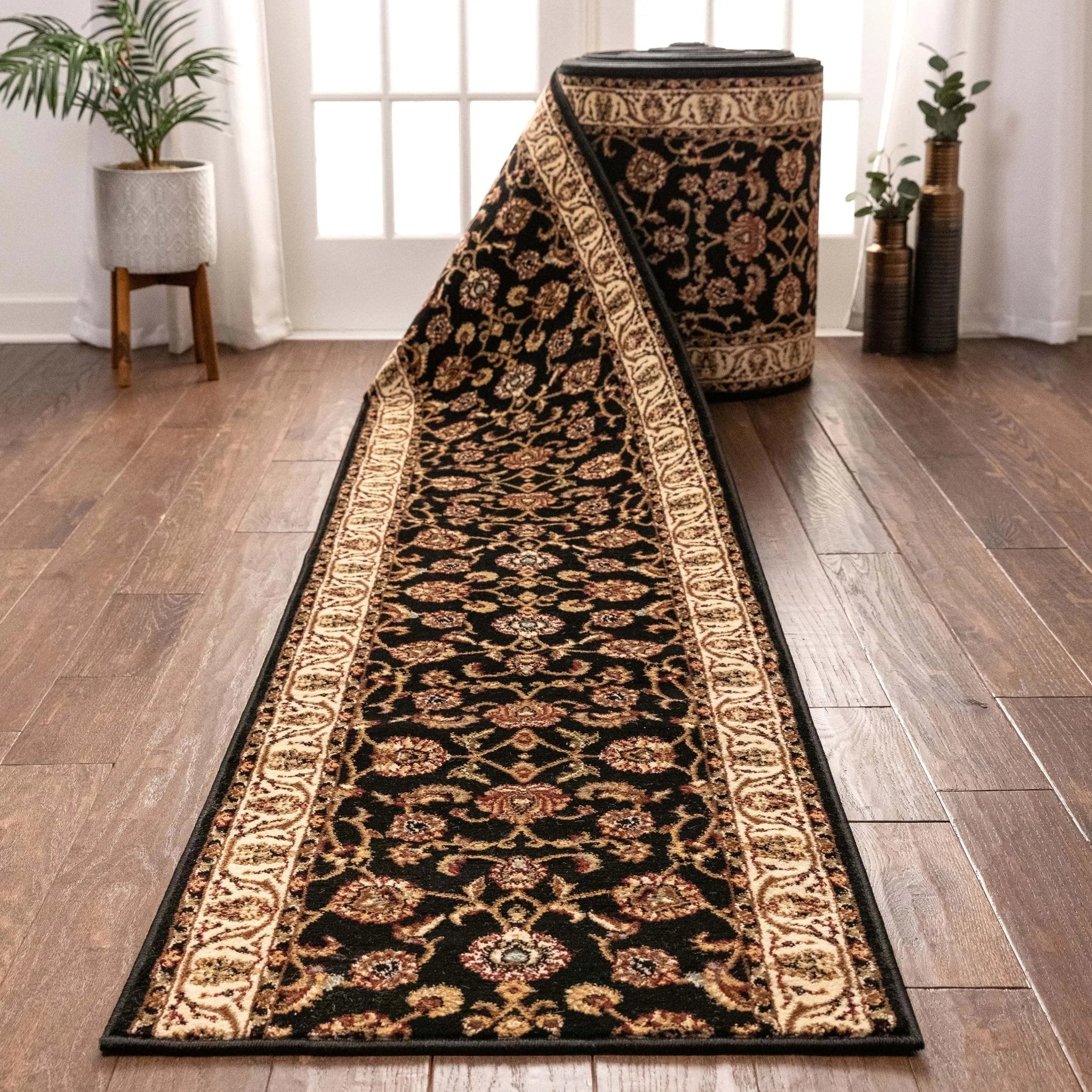 Sarouk Custom Size Runner Traditional Black 27 Inch Wide x Choose Your Length Hallway Runner Rug Well Woven