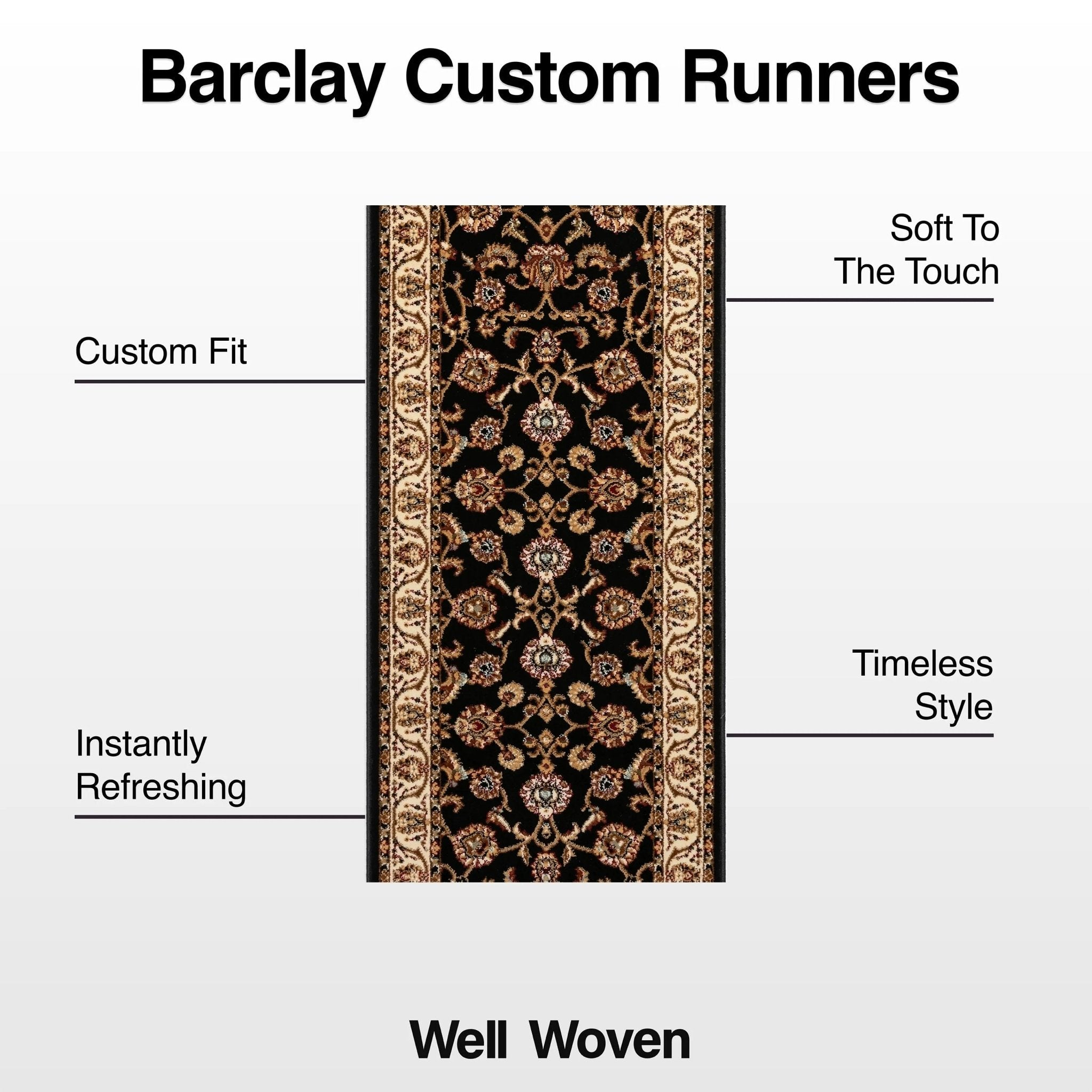 Sarouk Custom Size Runner Traditional Black 27 Inch Wide x Choose Your Length Hallway Runner Rug Well Woven