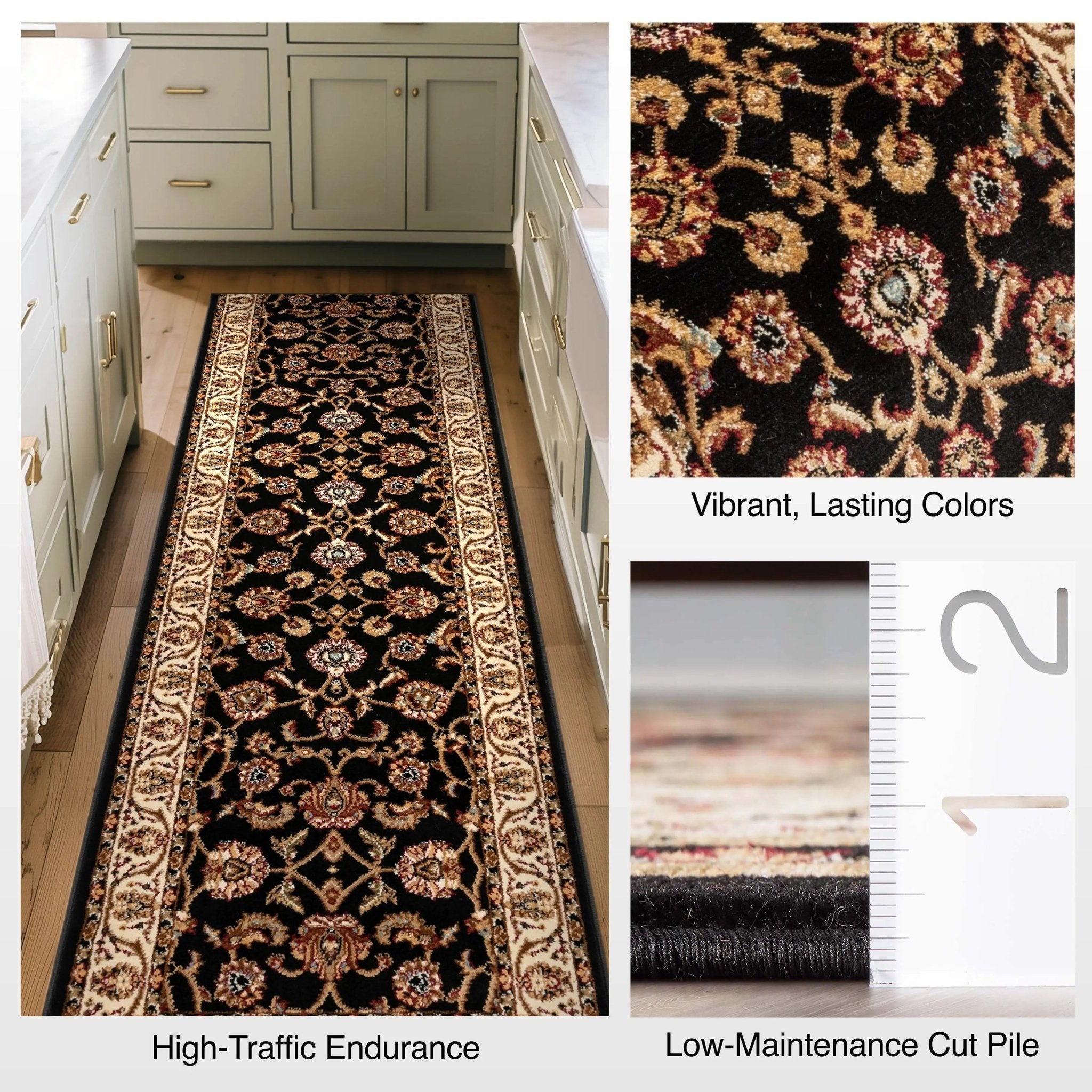 Sarouk Custom Size Runner Traditional Black 27 Inch Wide x Choose Your Length Hallway Runner Rug Well Woven