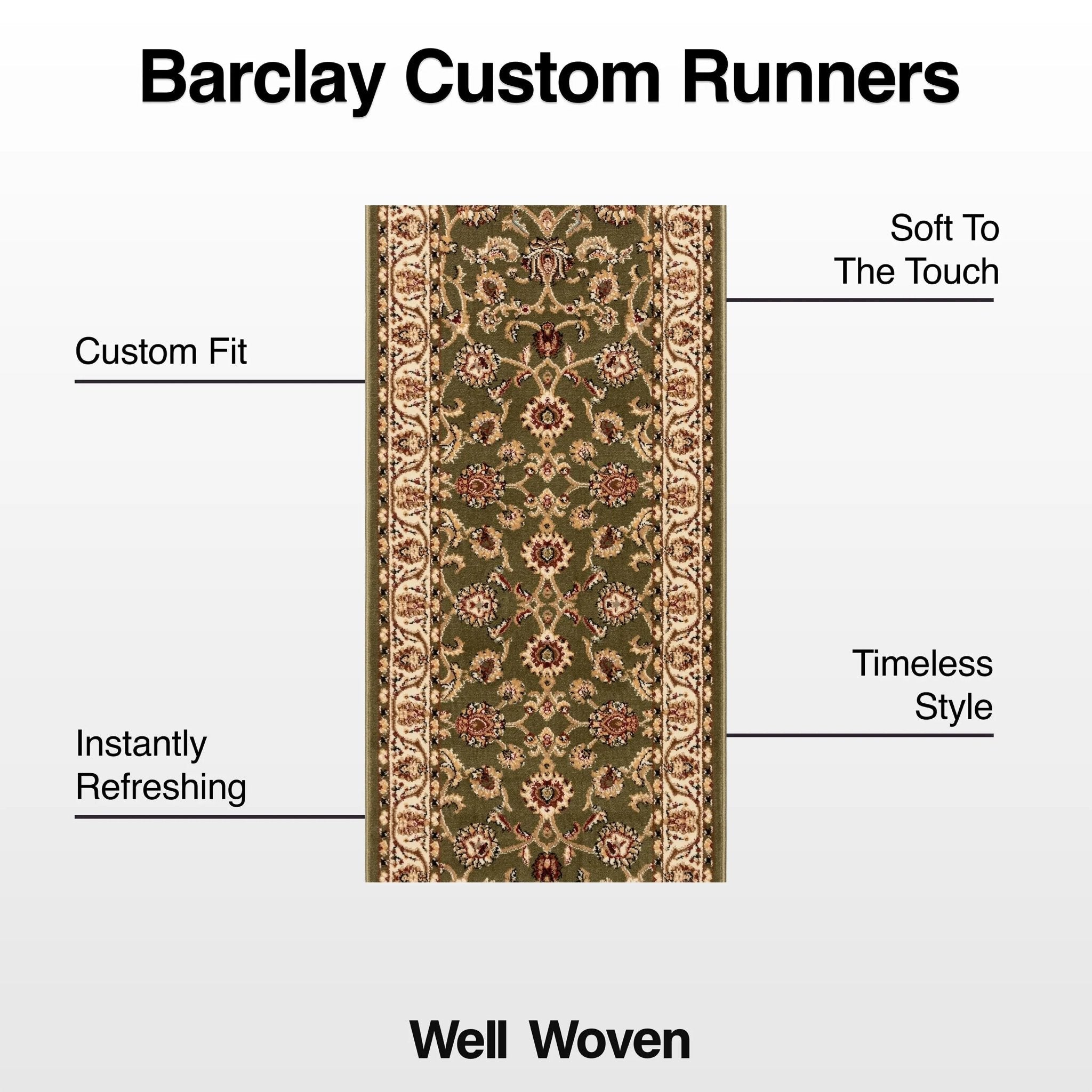Sarouk Custom Size Runner Traditional Green 27 Inch Wide x Choose Your Length Hallway Runner Rug Well Woven