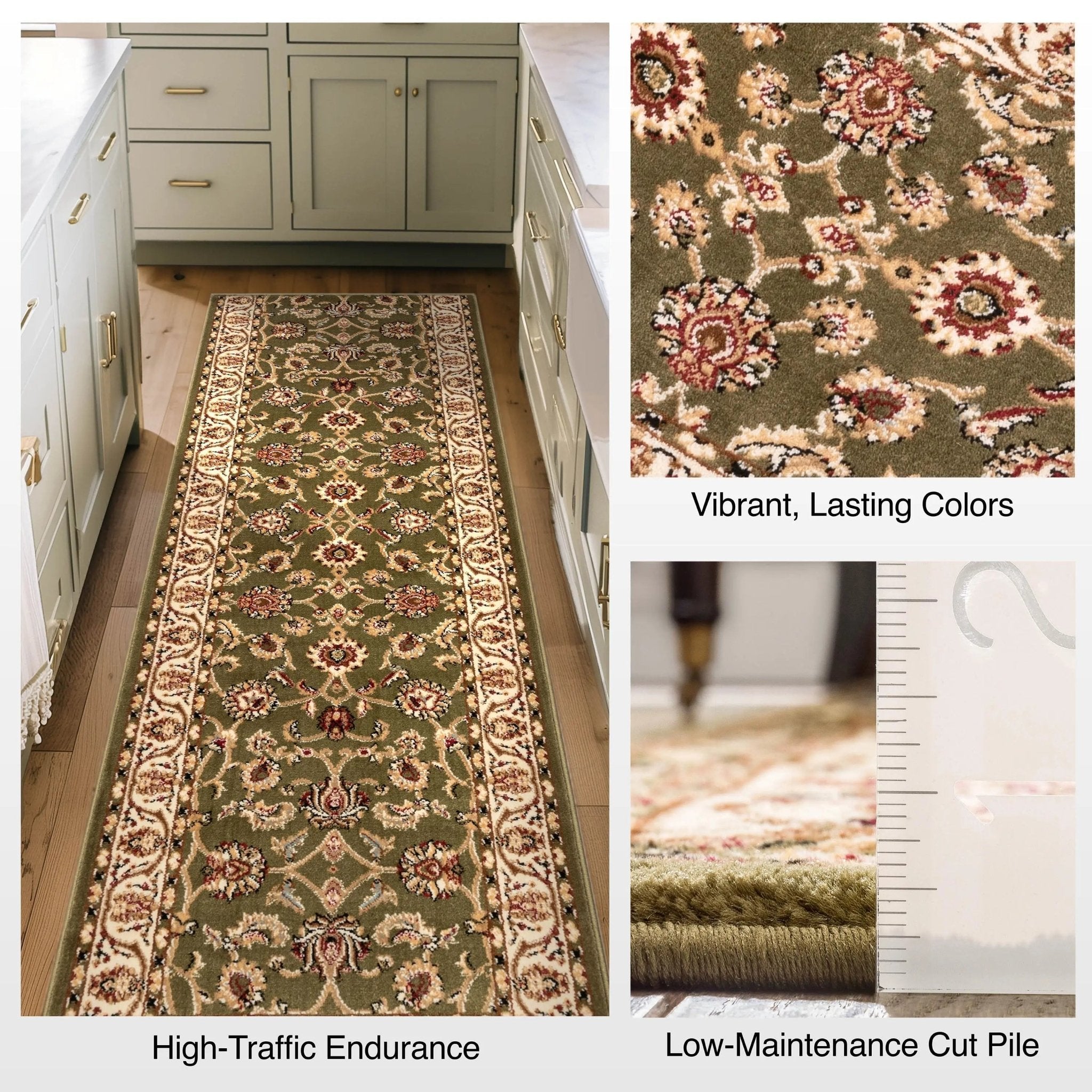 Sarouk Custom Size Runner Traditional Green 27 Inch Wide x Choose Your Length Hallway Runner Rug Well Woven