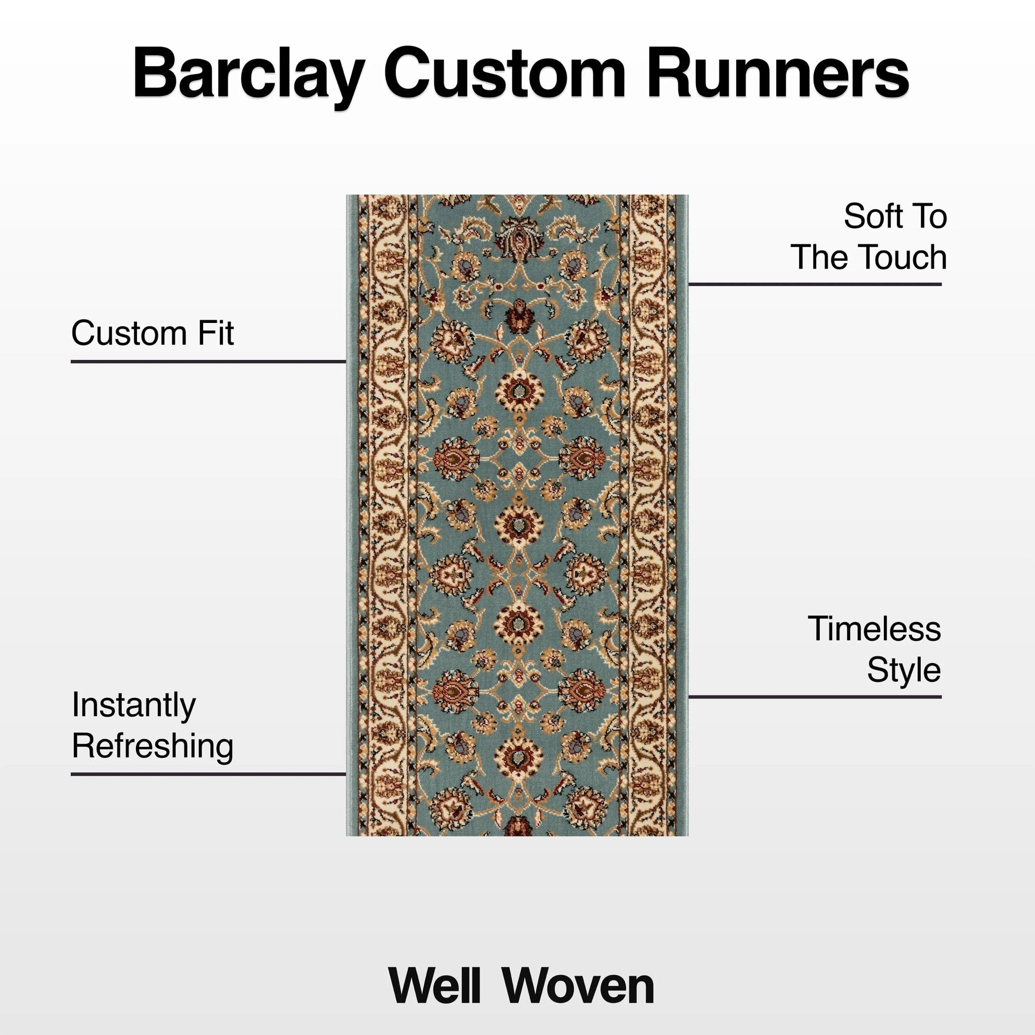 Sarouk Custom Size Runner Traditional Light Blue 27 Inch Wide x Choose Your Length Hallway Runner Rug Well Woven