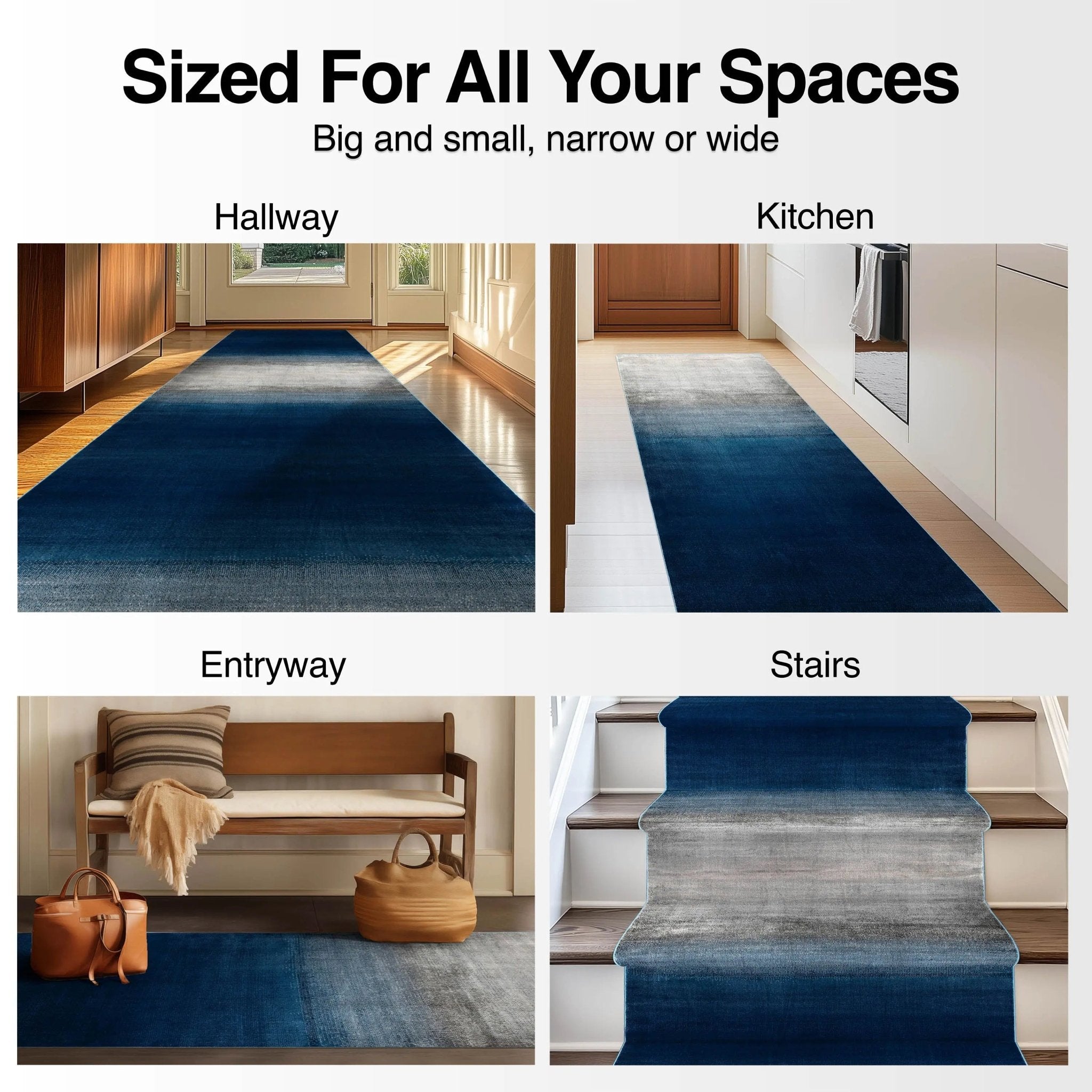 Custom Size Runner Emine Abstract Ombre Modern Blue 27 Inch Wide x Choose Your Length Hallway Runner Rug Well Woven