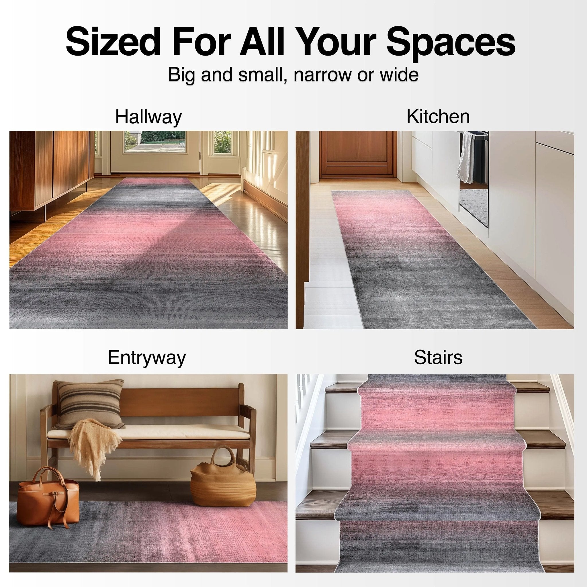 Custom Size Runner Emine Abstract Ombre Modern Blush 27 Inch Wide x Choose Your Length Hallway Runner Rug Well Woven