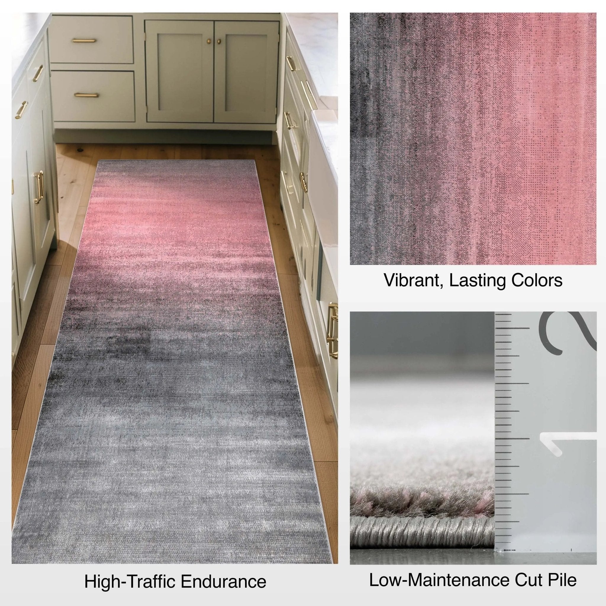 Custom Size Runner Emine Abstract Ombre Modern Blush 27 Inch Wide x Choose Your Length Hallway Runner Rug Well Woven