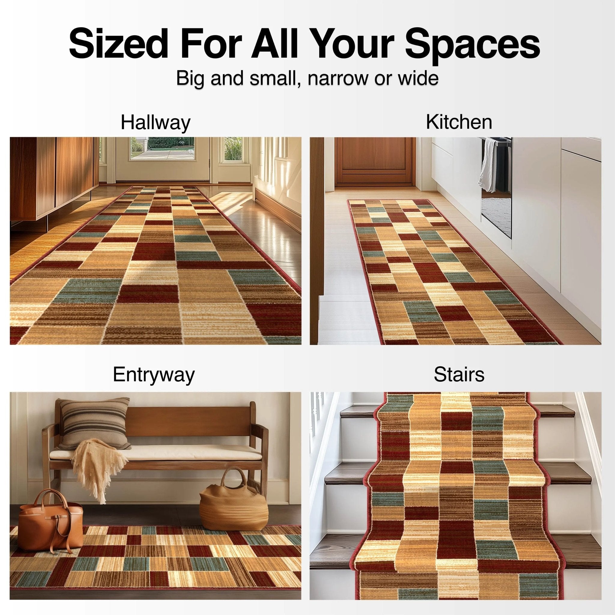 Custom Size Runner Yaren Geometric  Modern Red 27 Inch Wide x Choose Your Length Hallway Runner Rug Well Woven