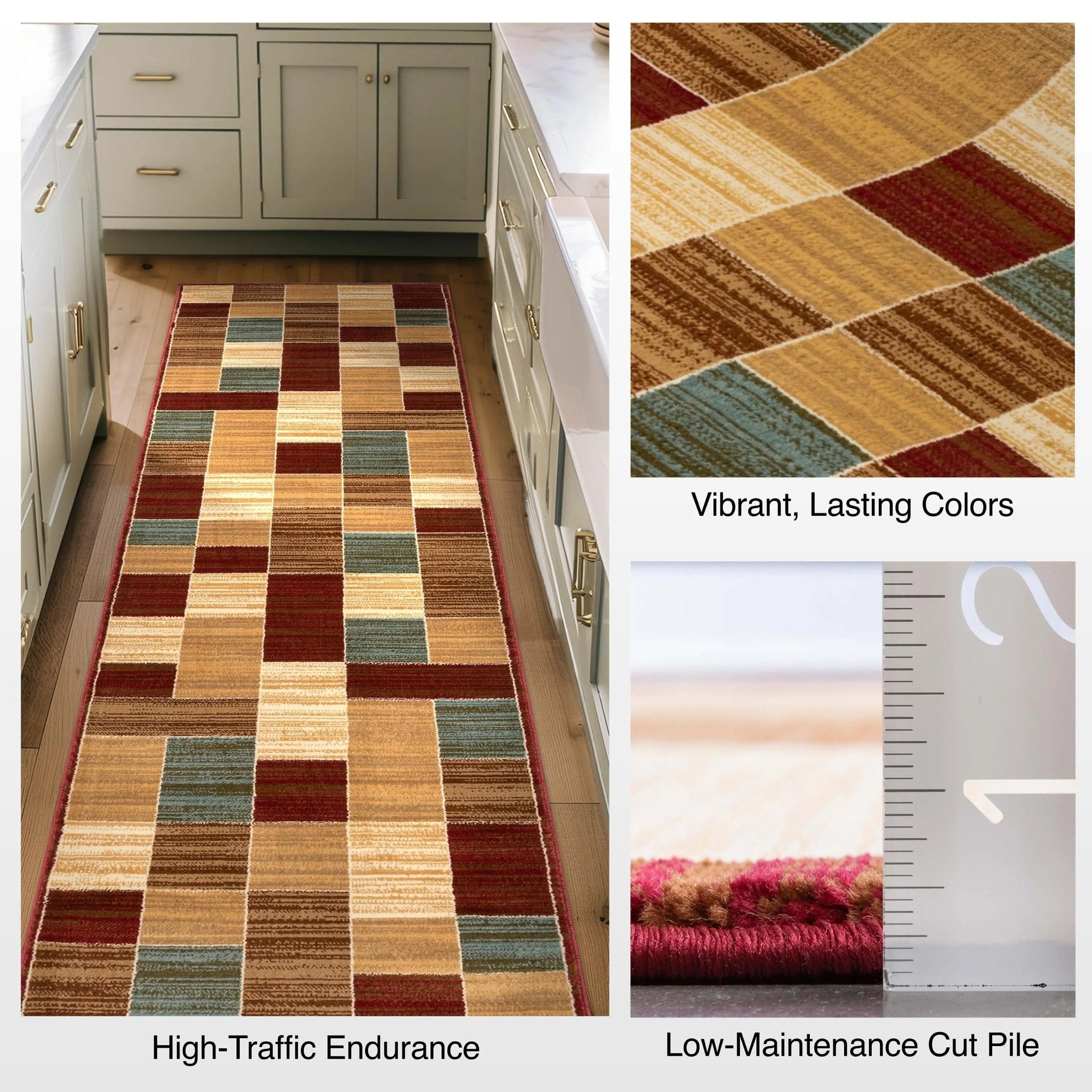 Custom Size Runner Yaren Geometric  Modern Red 27 Inch Wide x Choose Your Length Hallway Runner Rug Well Woven