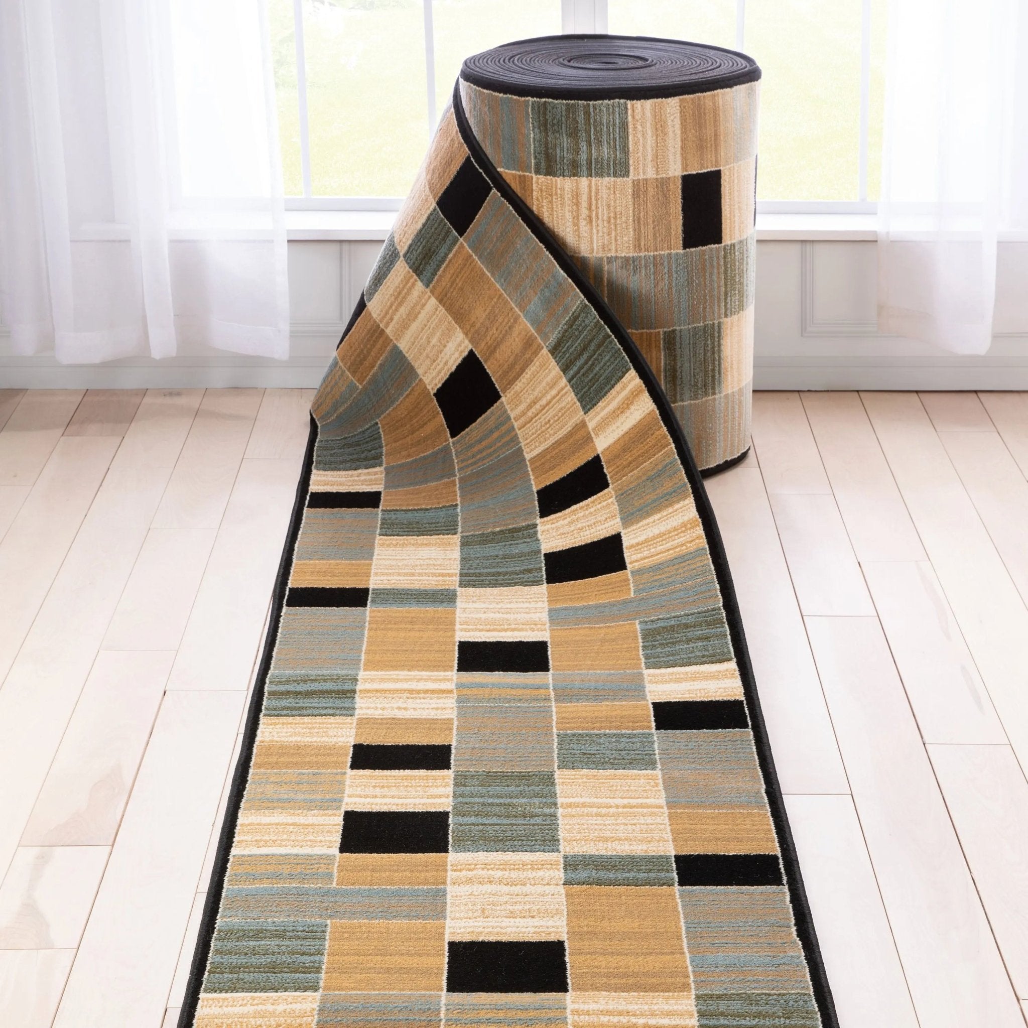 Custom Size Runner Yaren Geometric  Modern Blue 27 Inch Wide x Choose Your Length Hallway Runner Rug Well Woven