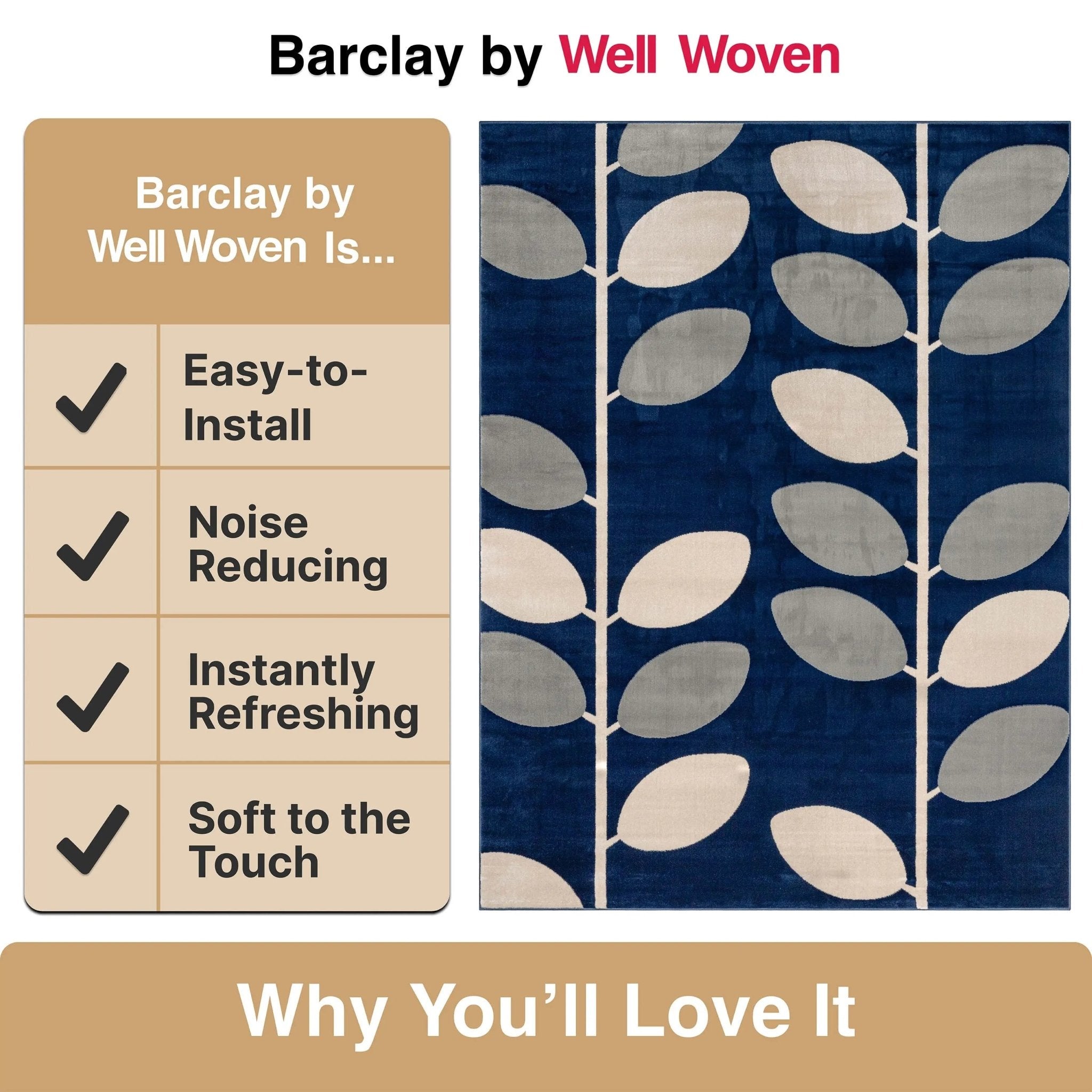 Belinay Botanical Leaves Pattern Rug Well Woven