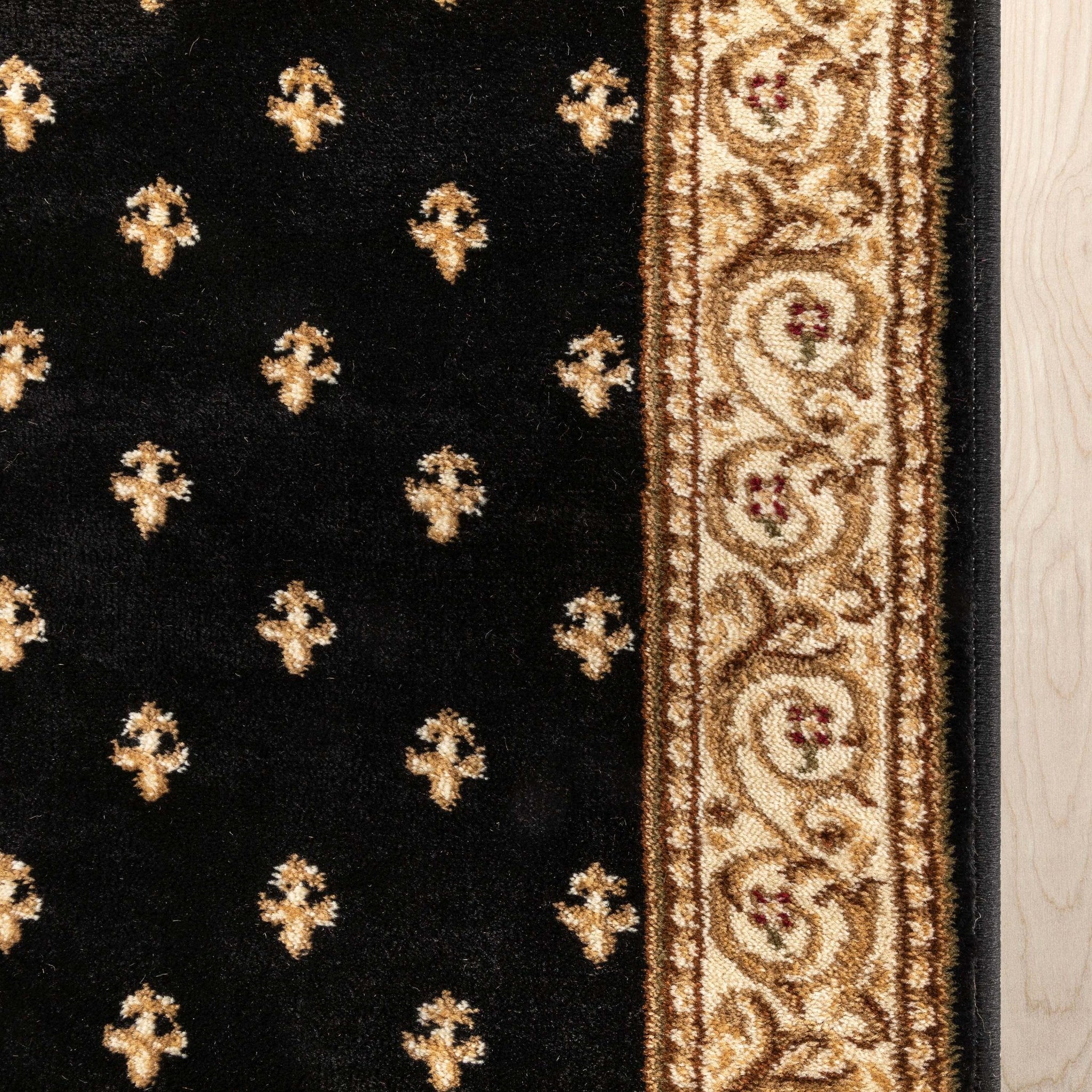 Custom Size Hallway & Stair Runner Fleur de Lis Traditional Black  27 Inch Wide x Choose Your Custom Length Runner Rug Well Woven
