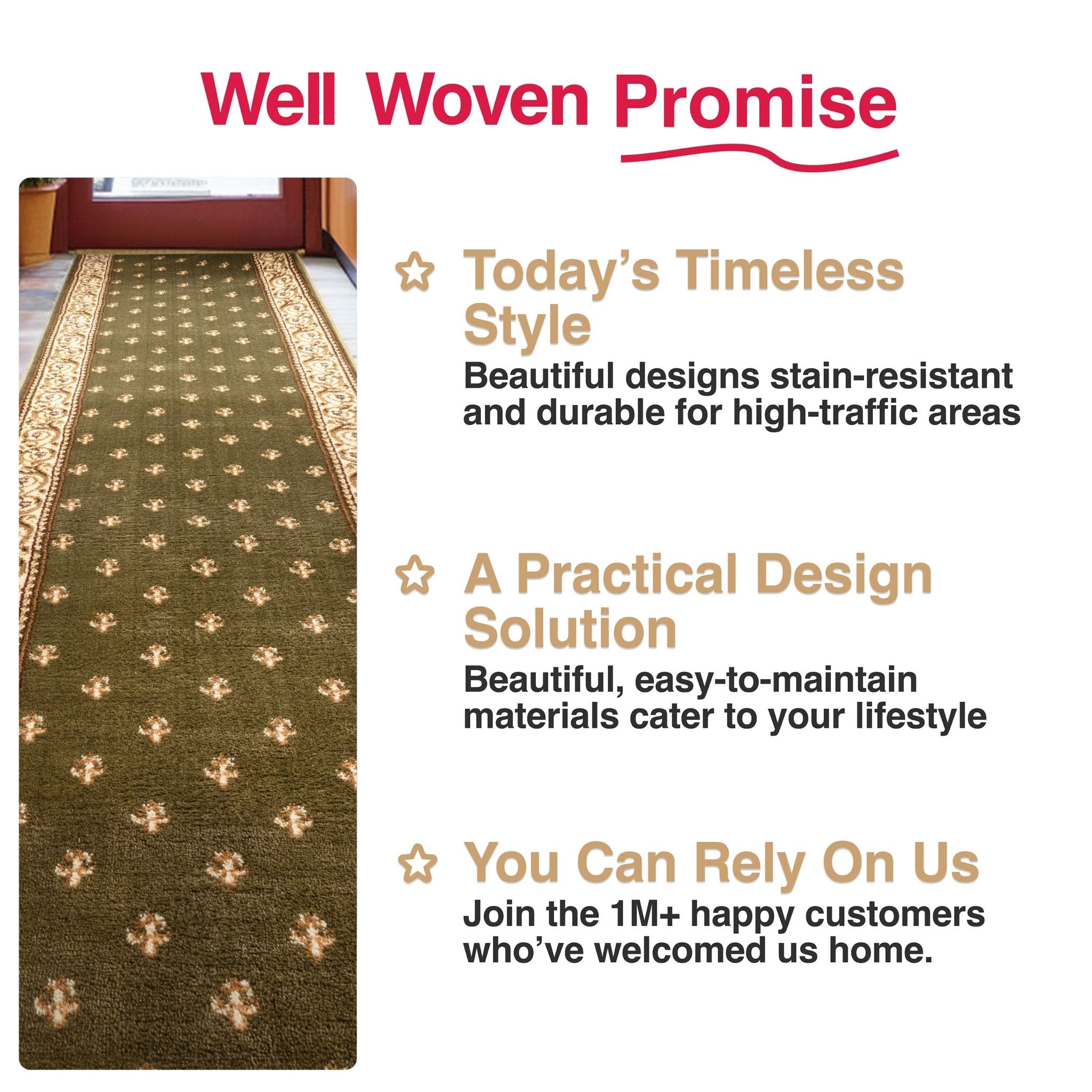 Custom Size Hallway & Stair Runner Fleur de Lis Traditional Green 27 Inch Wide x Choose Your Custom Length Runner Rug Well Woven