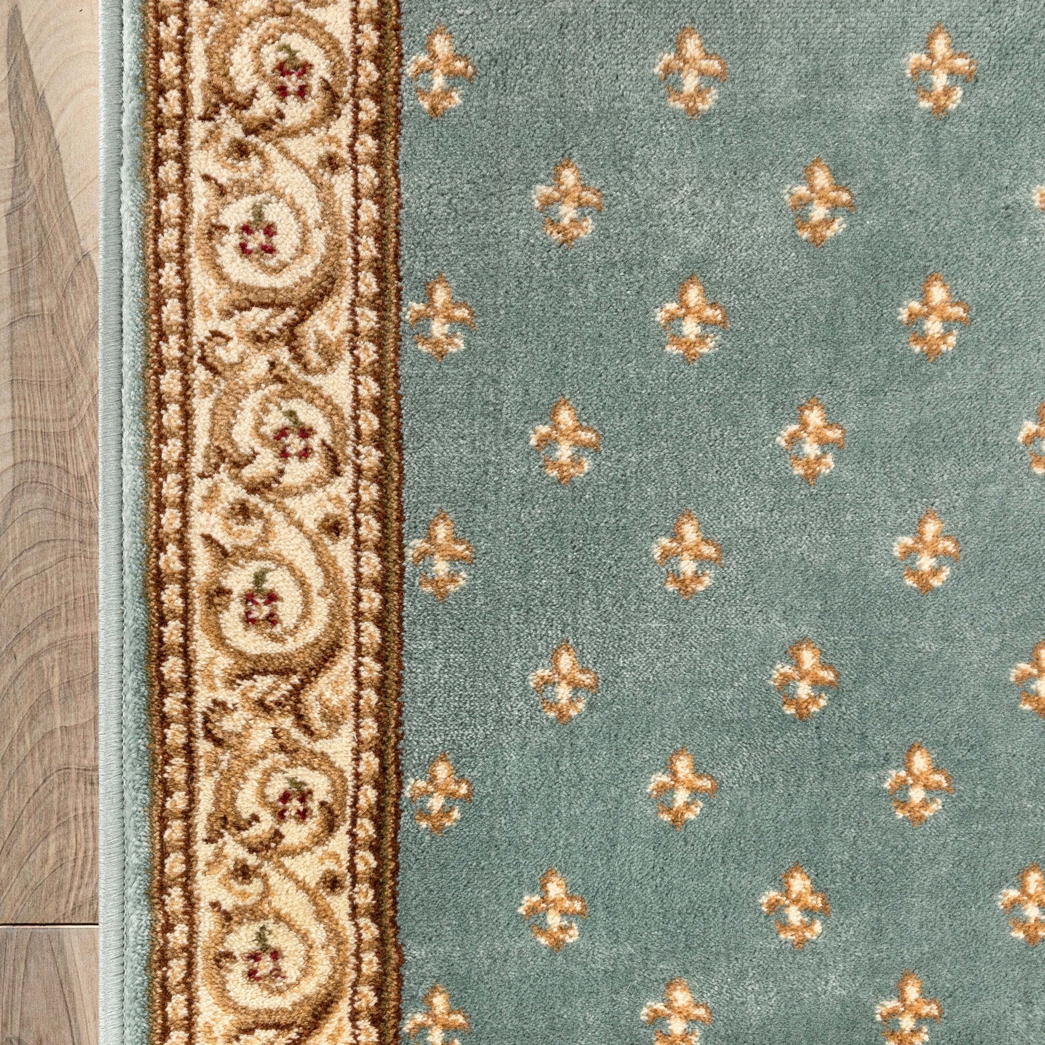 Custom Size Hallway & Stair Runner Fleur de Lis Traditional Light Blue 27 Inch Wide x Choose Your Custom Length Runner Rug Well Woven
