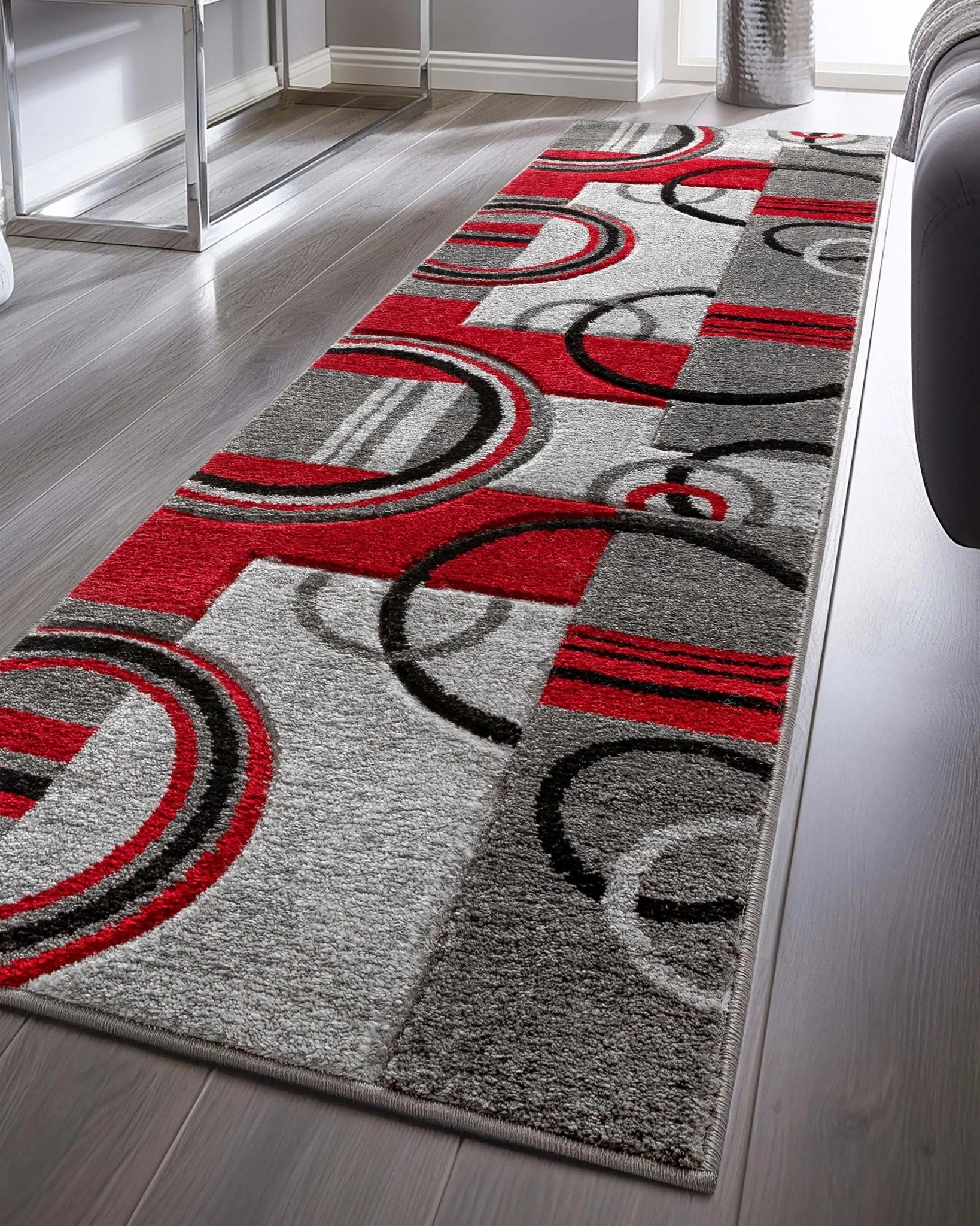 Galaxy Waves Grey Red Modern Geometric Rug Well Woven