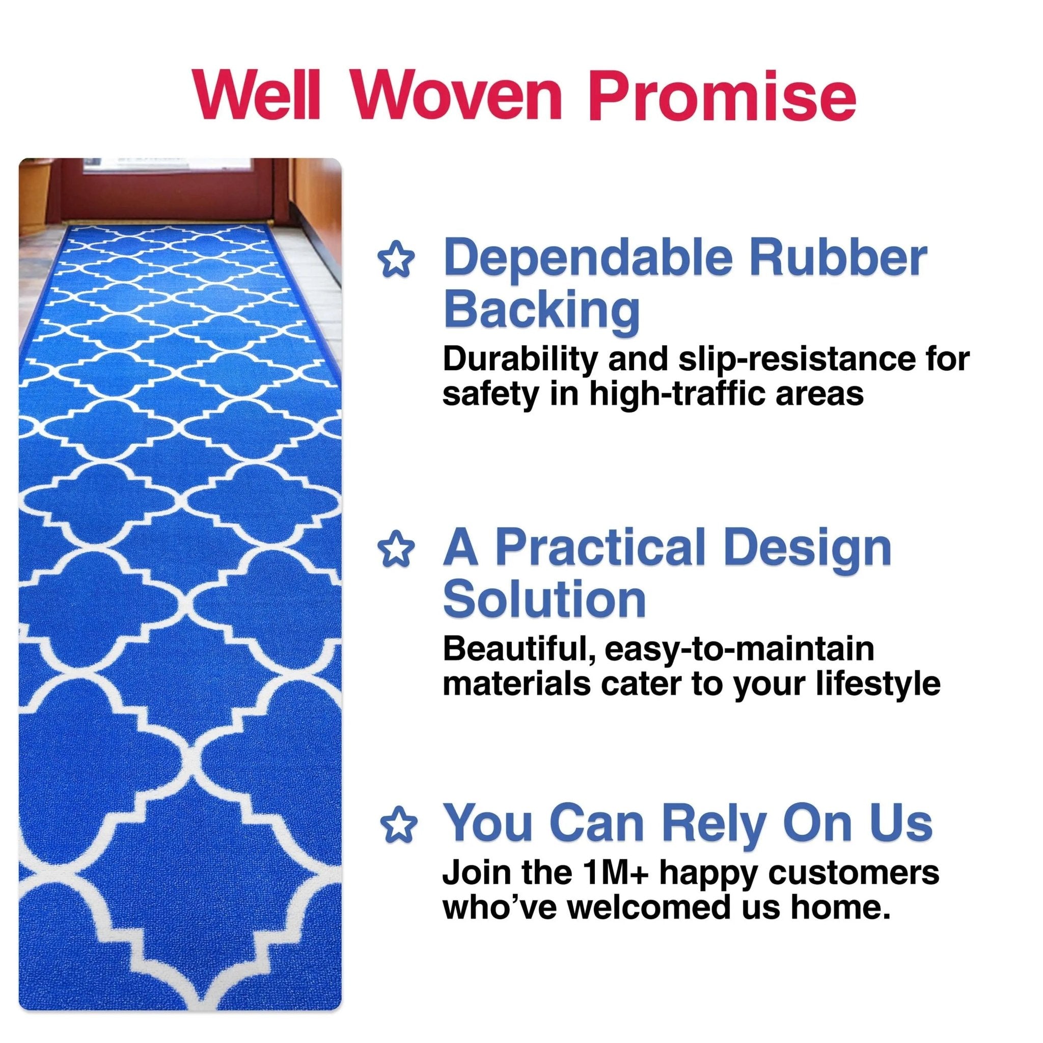 Brooklyn Trellis Custom Size Runner Modern Blue Select Your Width x Choose Your Length Machine Washable Hallway Runner Rug Well Woven