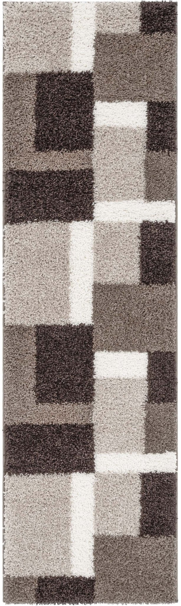 Cubes Beige Brown Modern Geo Rug - Well Woven - Narrow runner rug with a checkered block design, suited for hallways or narrow spaces.