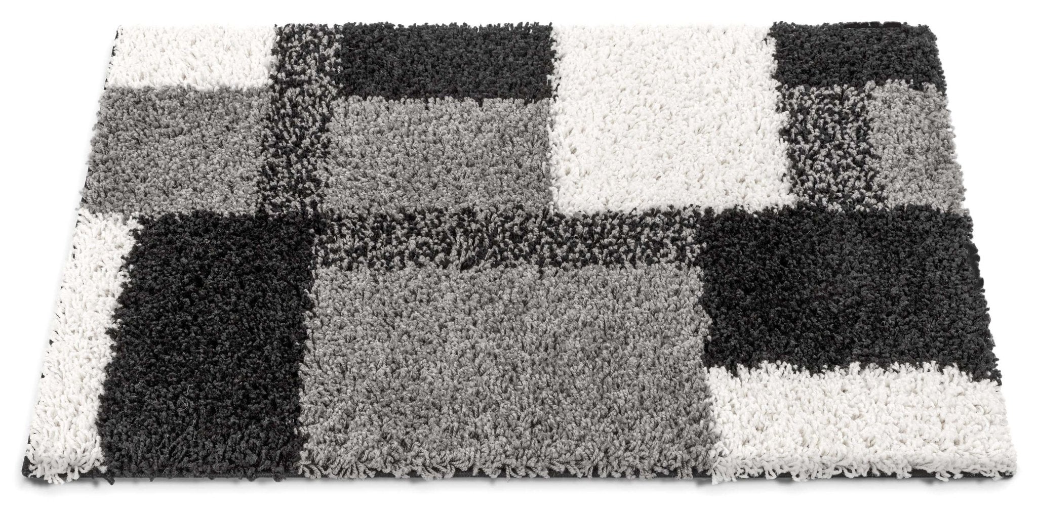 Cubes Black Contemporary Rug - Well Woven - Grey and white shag accent rug profile view