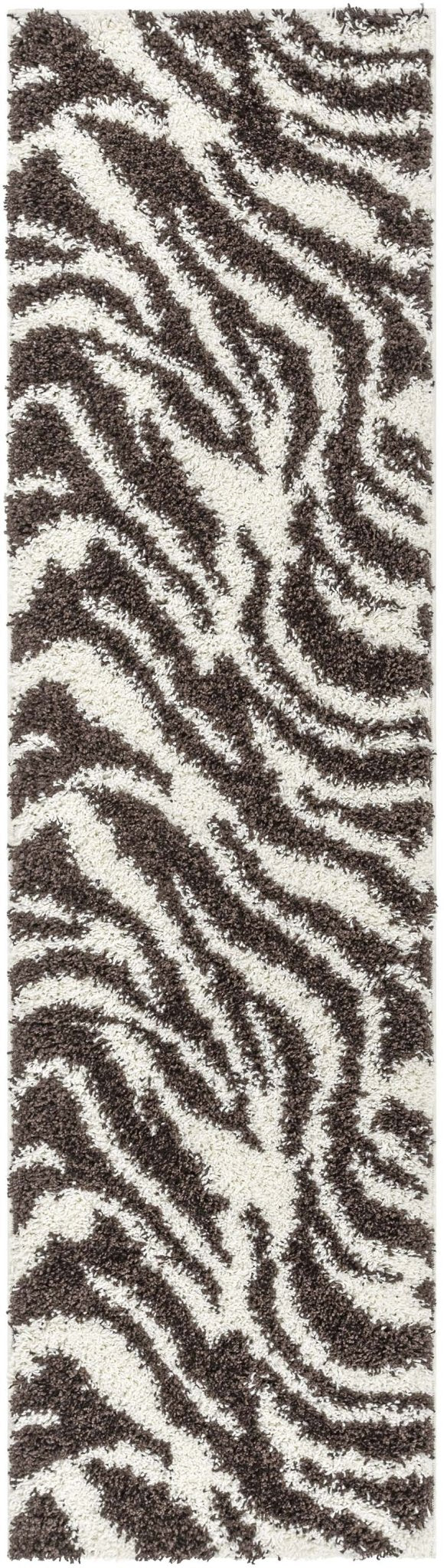 Safari Zebra Brown Contemporary Shag Rug - Well Woven - Full vertical view of the zebra runner rug, showcasing the full pattern repeat.