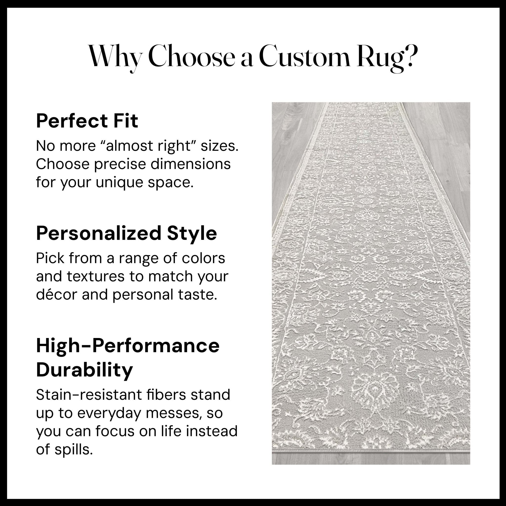 Custom Size Runner Oswin Floral Grey Choose Your Width x Choose Your Length Runner Rug - Perfect For Hallway, Stairs & Kitchen Well Woven