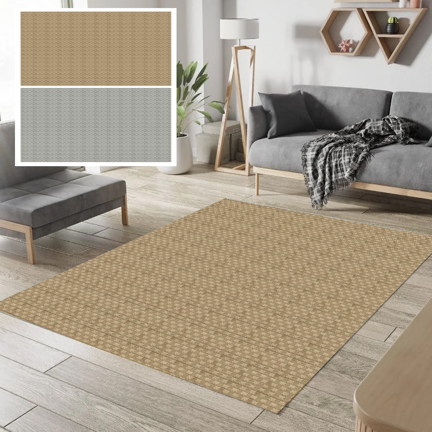 Alto Textures Custom Outdoor/Indoor Flat-Pile Rug - Personalized Sizes, Easy Maintenance - Well Woven - Natural - In a living room