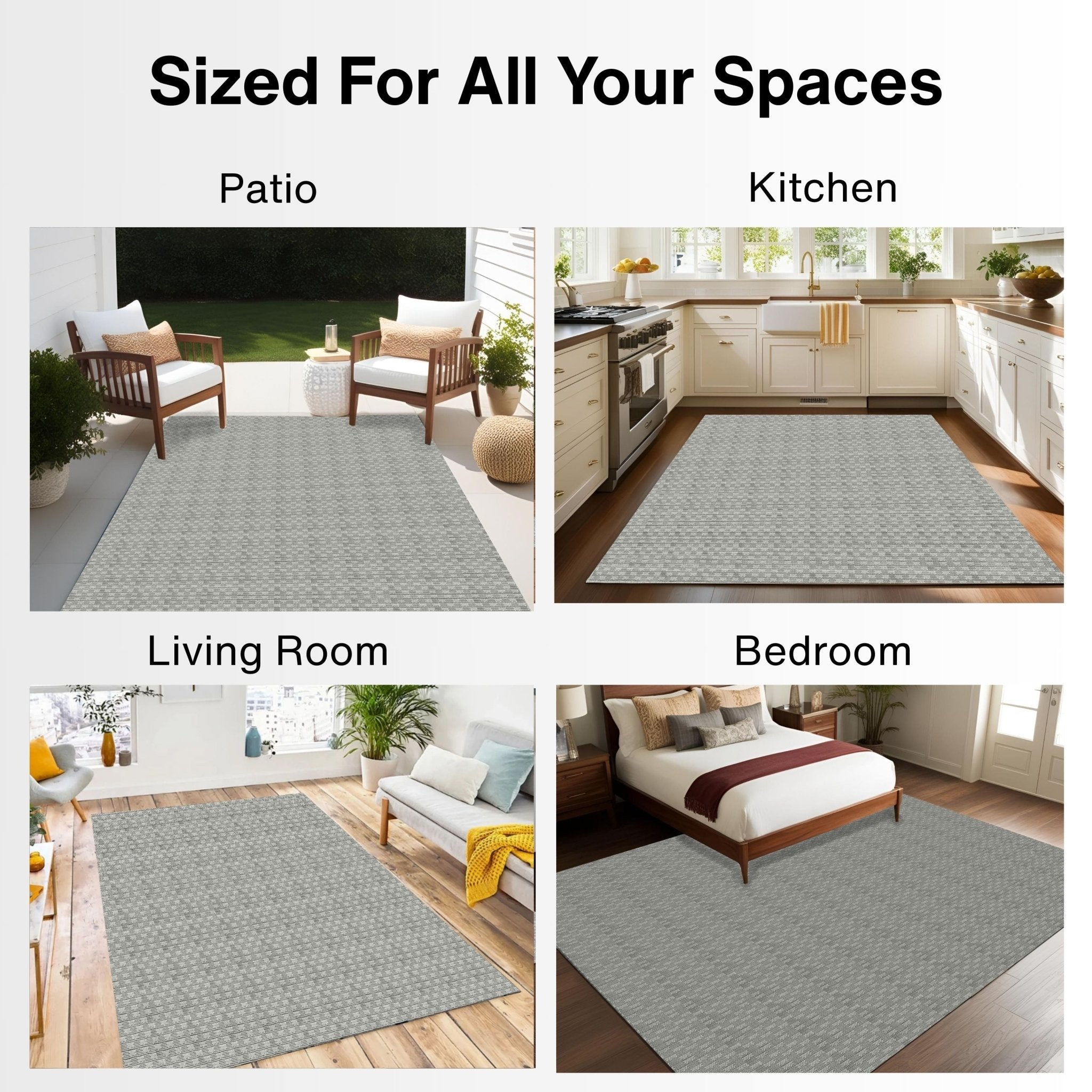 Alto Textures Custom Outdoor/Indoor Flat-Pile Rug - Personalized Sizes, Easy Maintenance - Well Woven - Grey rug used inside and outside