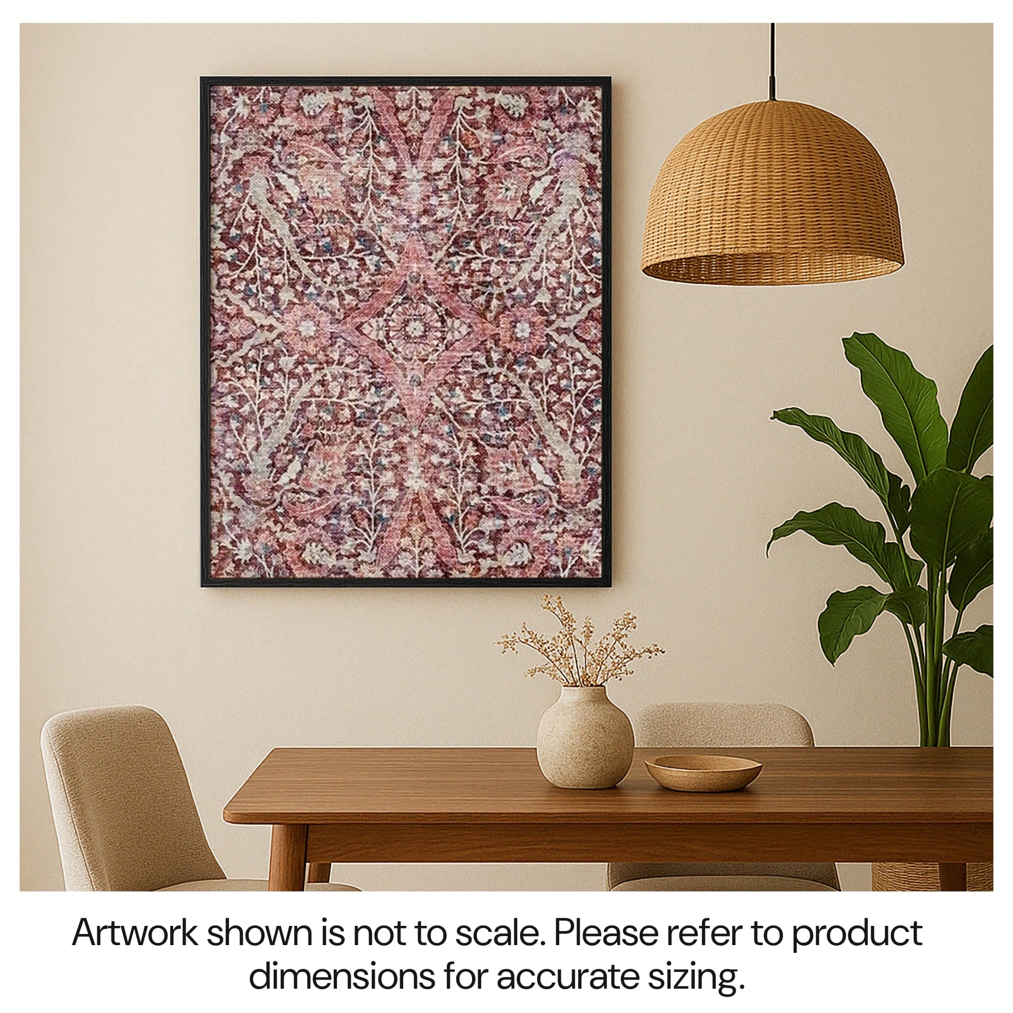 WellArt Isolde sustainable framed textile art hanging on the wall in a modern dining room.