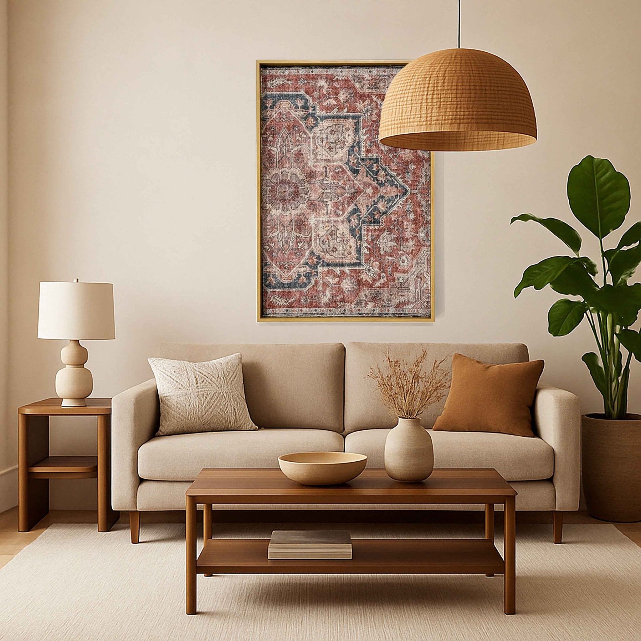 WellArt Paris sustainable framed textile wall art displayed in a cozy living room above a sofa.