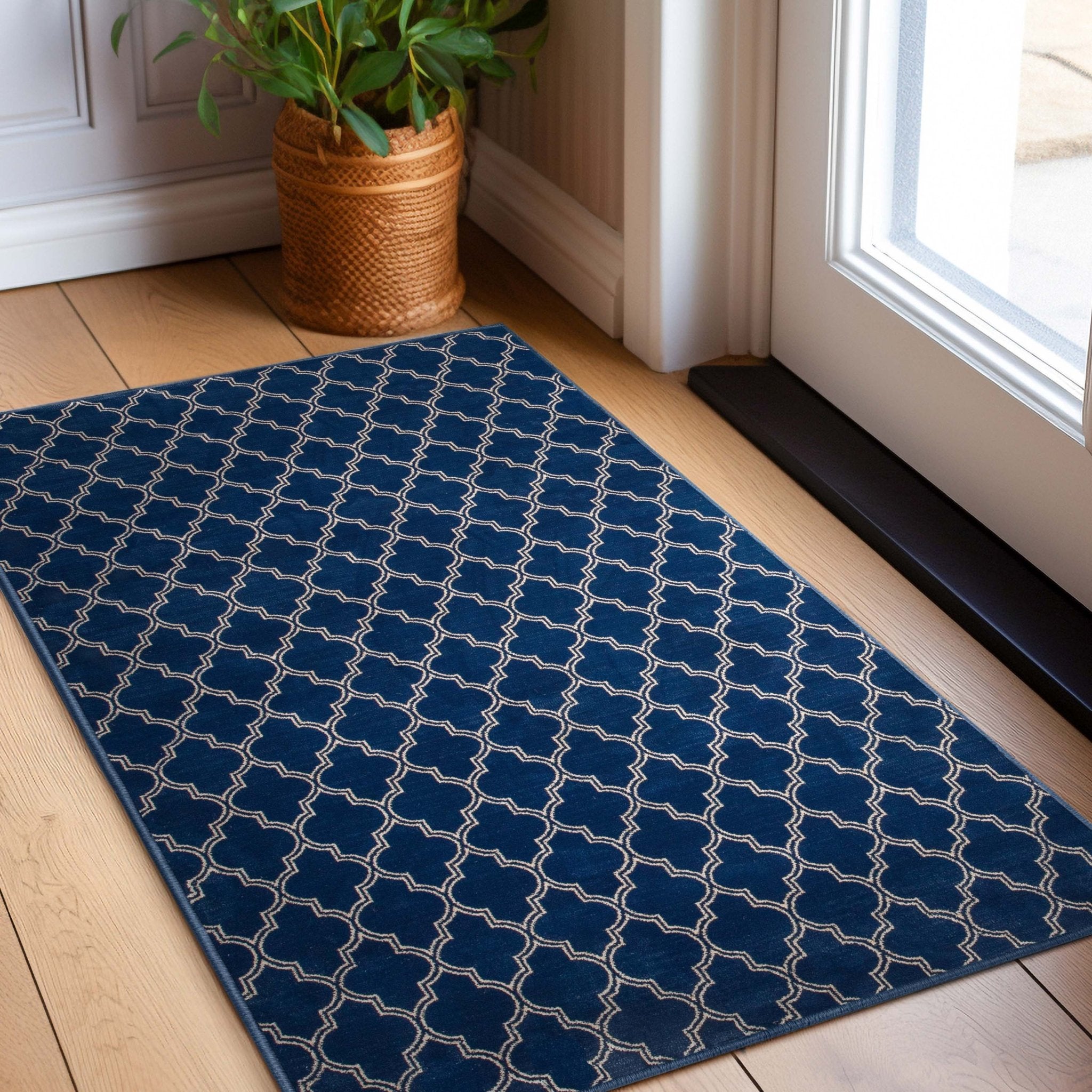 Nantucket Trellis Custom-Made Rug, Made to Order, High-Quality, Elegant Blue Design Area Rug - Well Woven - In an entryway
