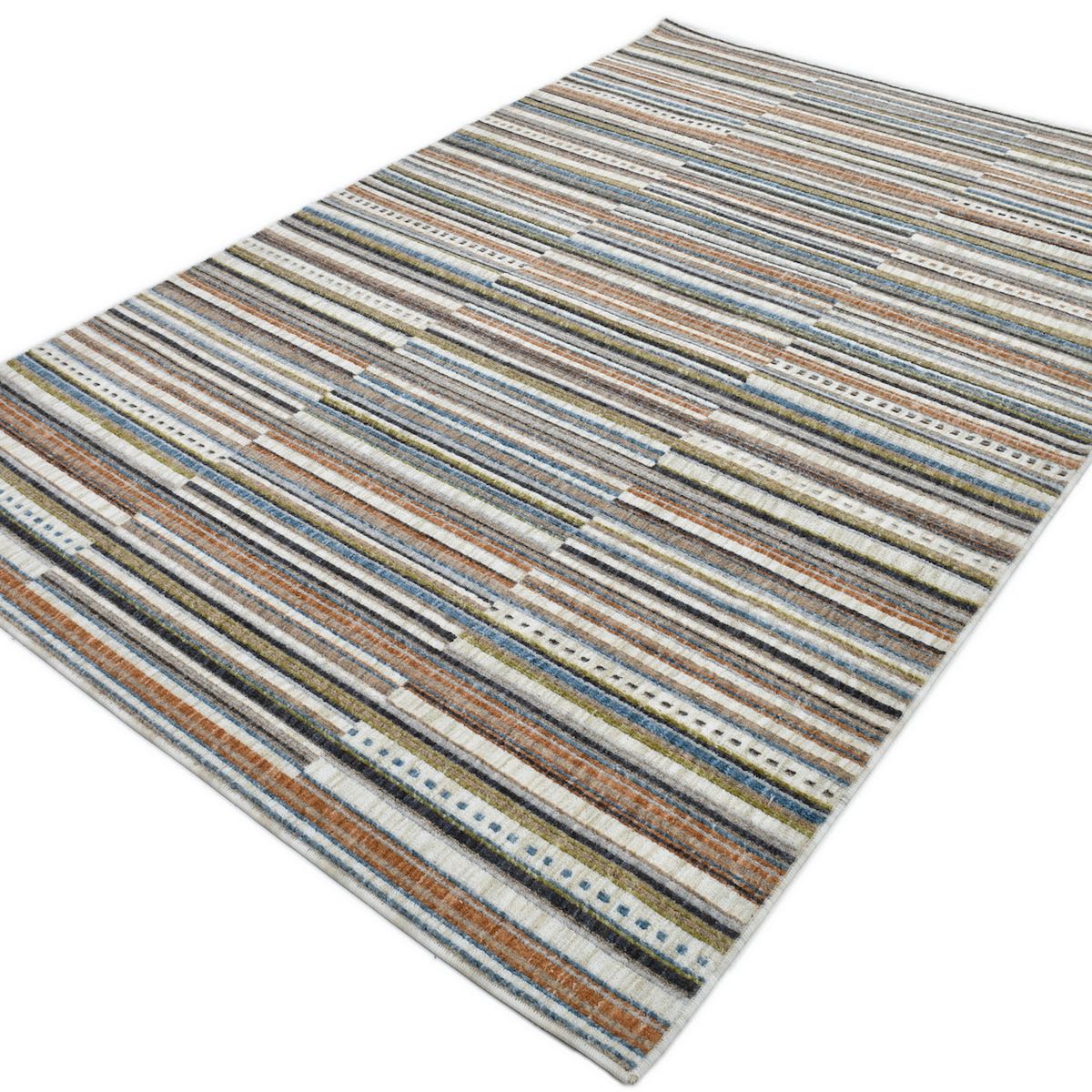 COD-41 Well Woven Thane Washable Rug: A plush washable rug with multicolored stripes, on a white background