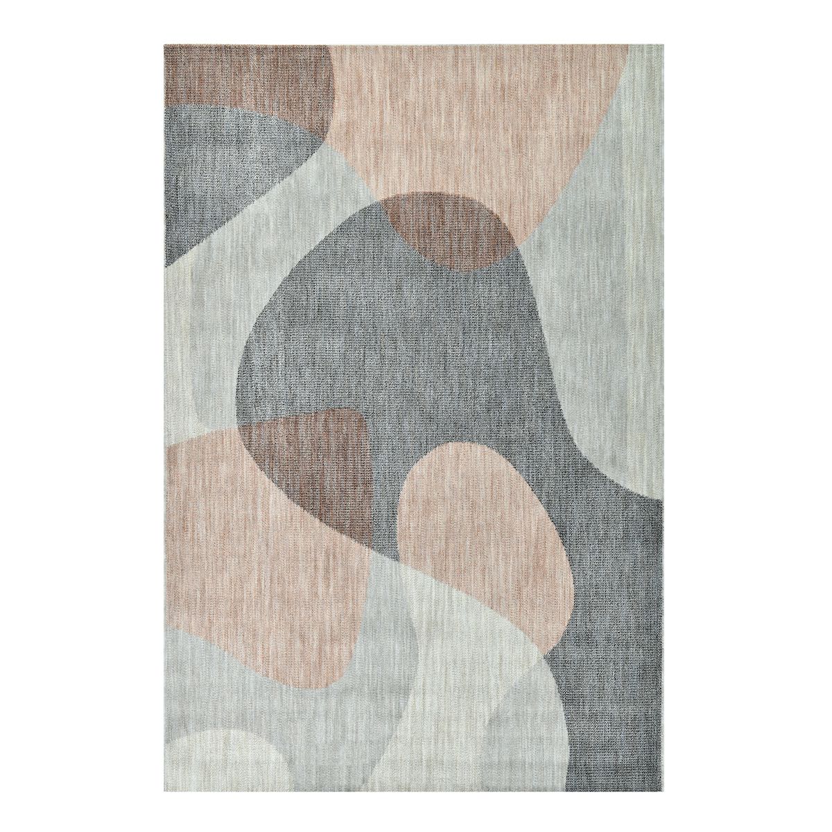 COD-60 Well Woven Holt Washable Rug: Rug with abstract design in shades of gray and peach on a white background