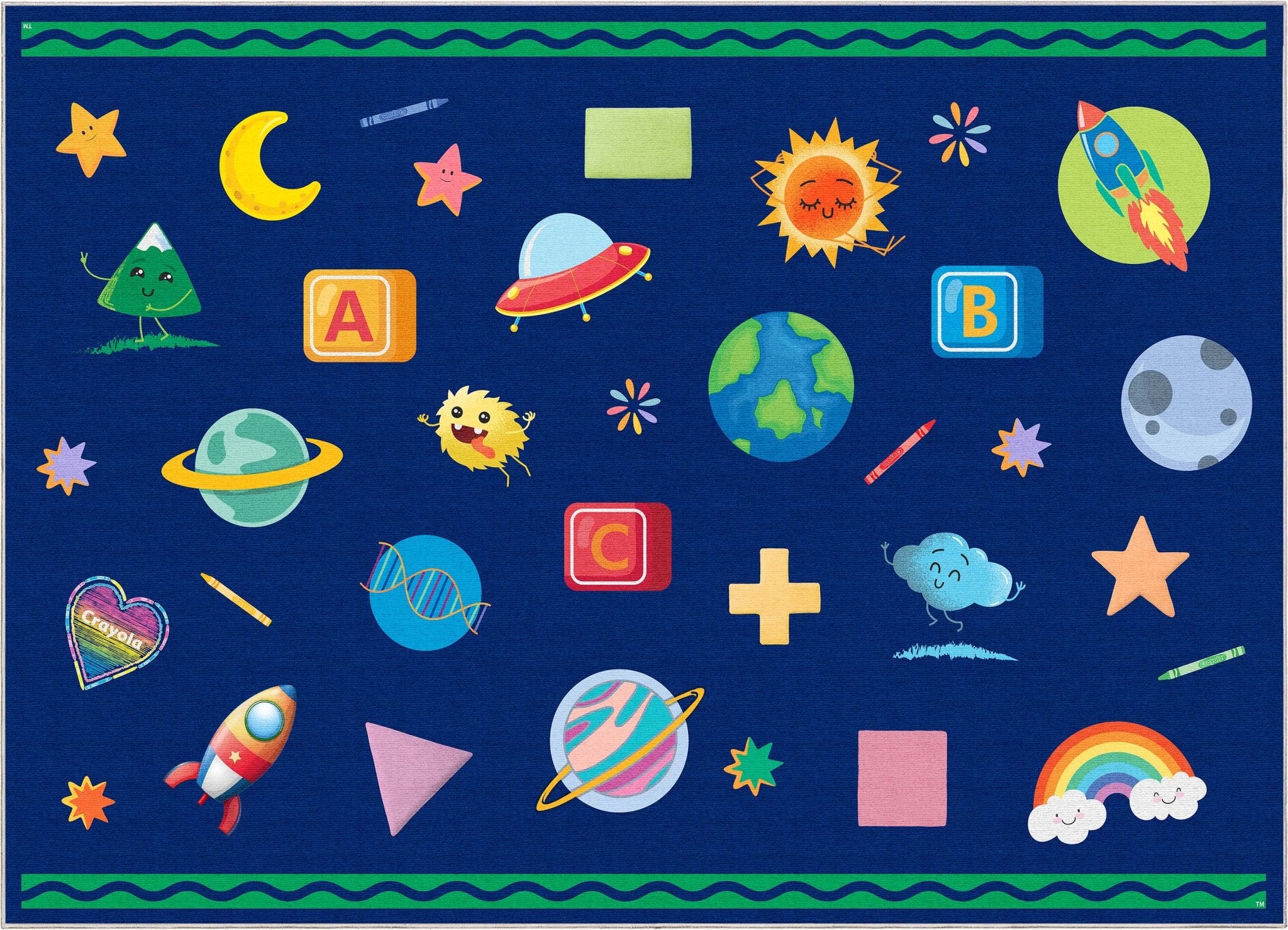 Crayola Modern Cosmic Adventure Space Theme 5' x 7' Blue Area Rug By Well Woven Well Woven