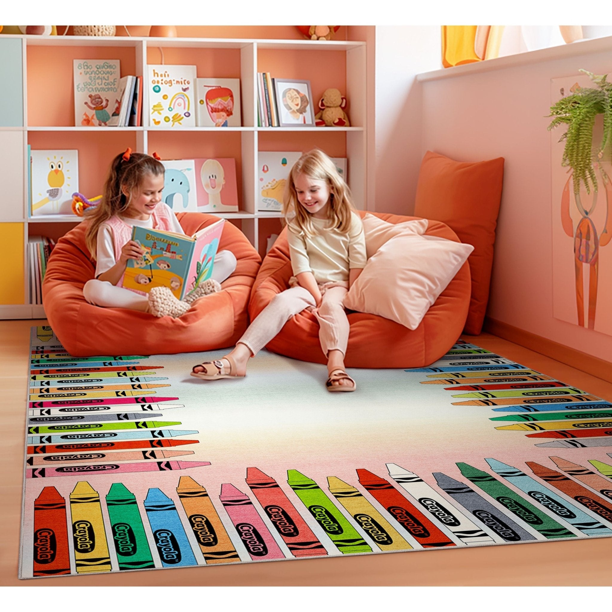 Crayola Modern Crayon Parade Playroom 5' x 7' Multi Color Area Rug By Well Woven Well Woven